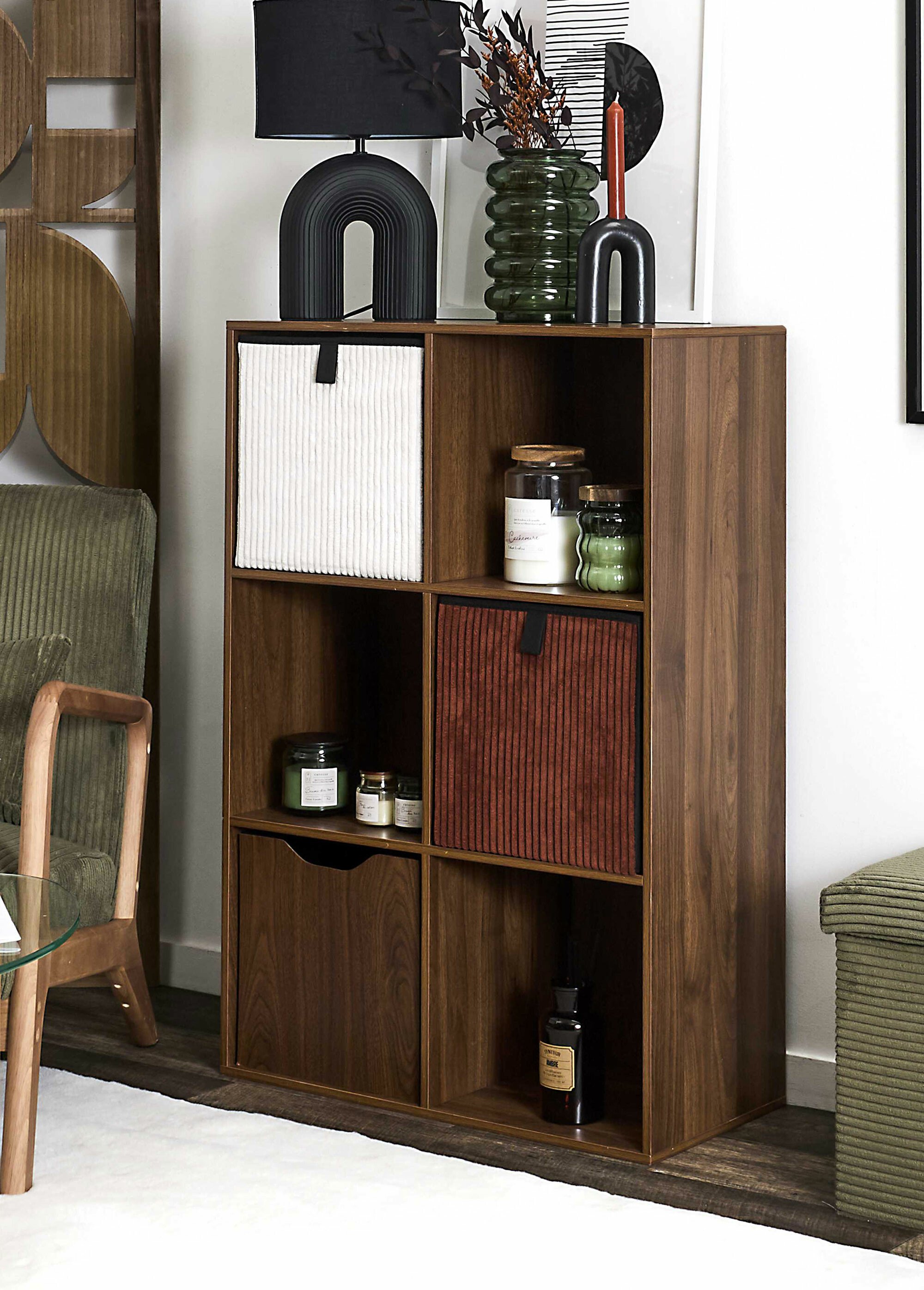 Meuble 6 cases en bois foncé rainuré MARRON CMP-HD0579 SI1