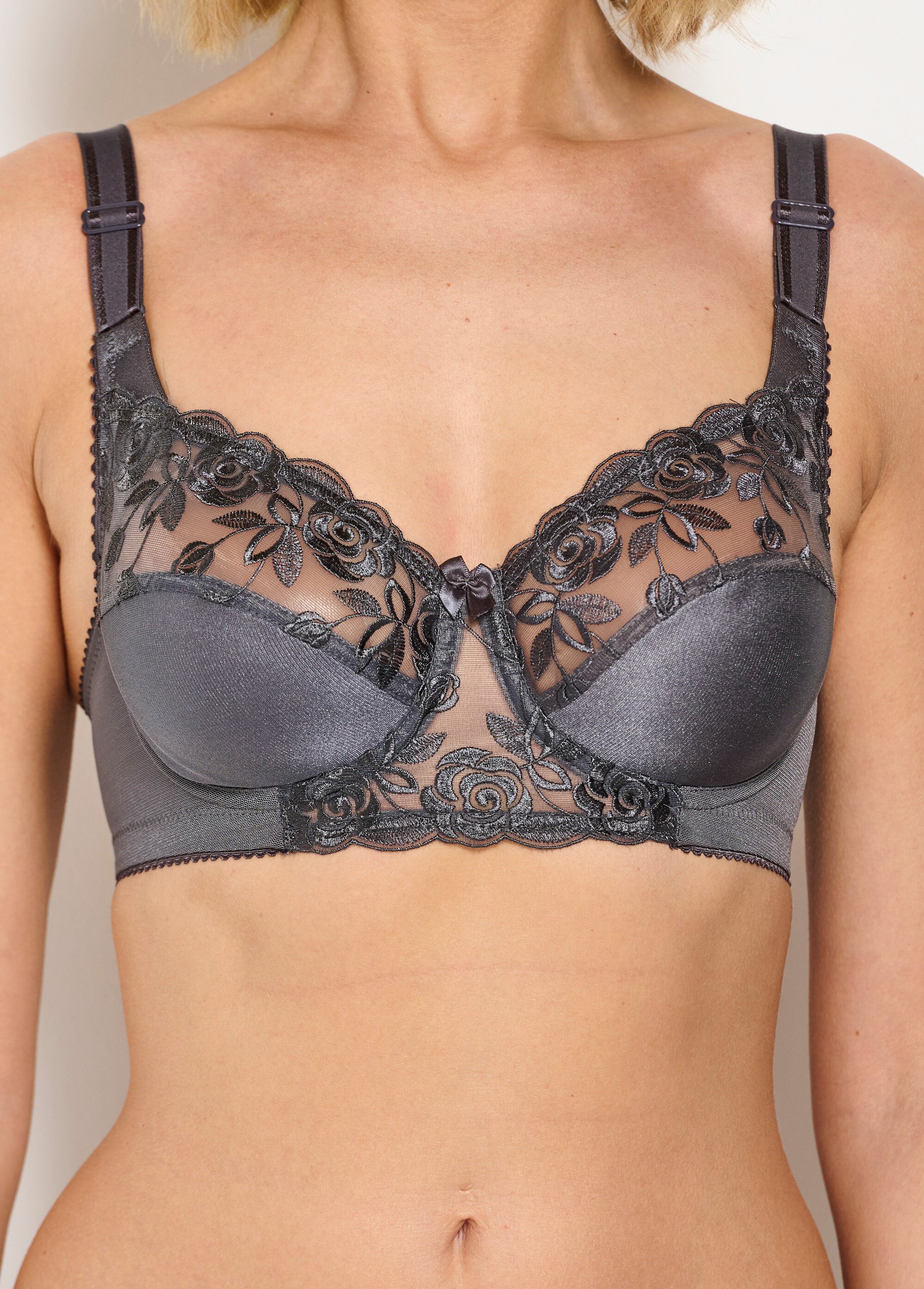 Soutien-gorge avec armatures tulle brodé Gris Afibel