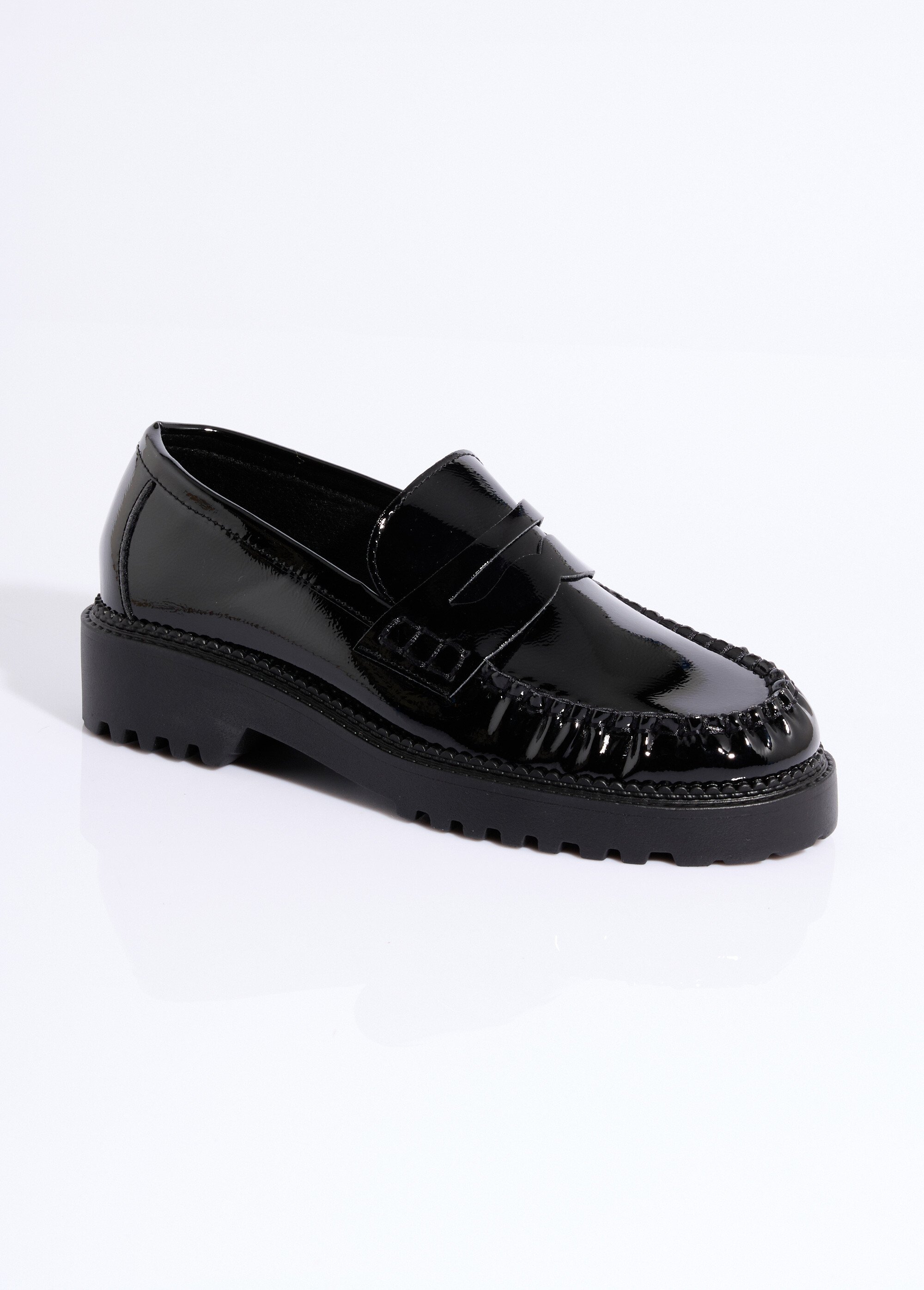 Mocassins vernis semelle épaisse crantée Femme Noir COVGQ8-061 FA1