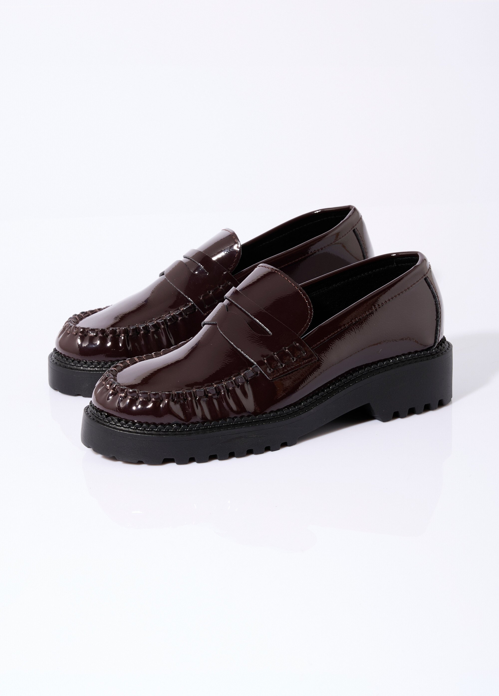 Mocassins vernis semelle épaisse crantée Femme Marron COVGQ8-061 DE1