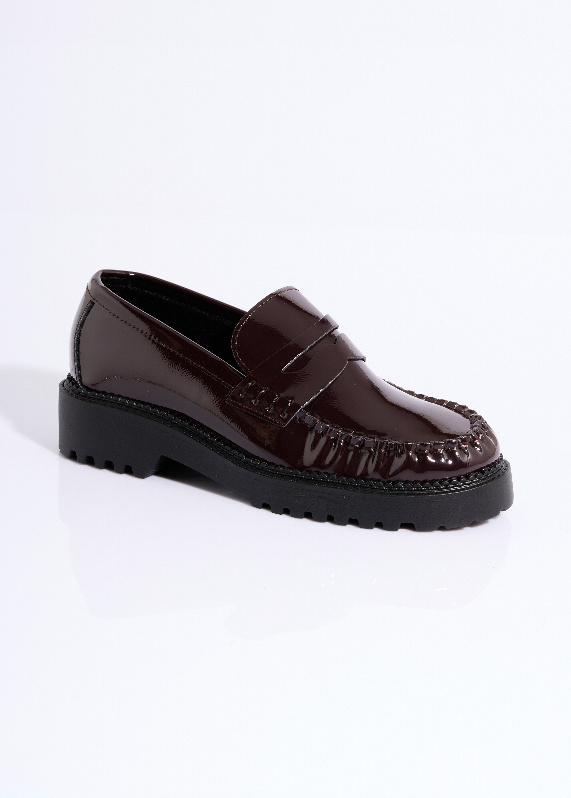 Mocassins vernis semelle épaisse crantée Femme Marron COVGQ8-061 FA1