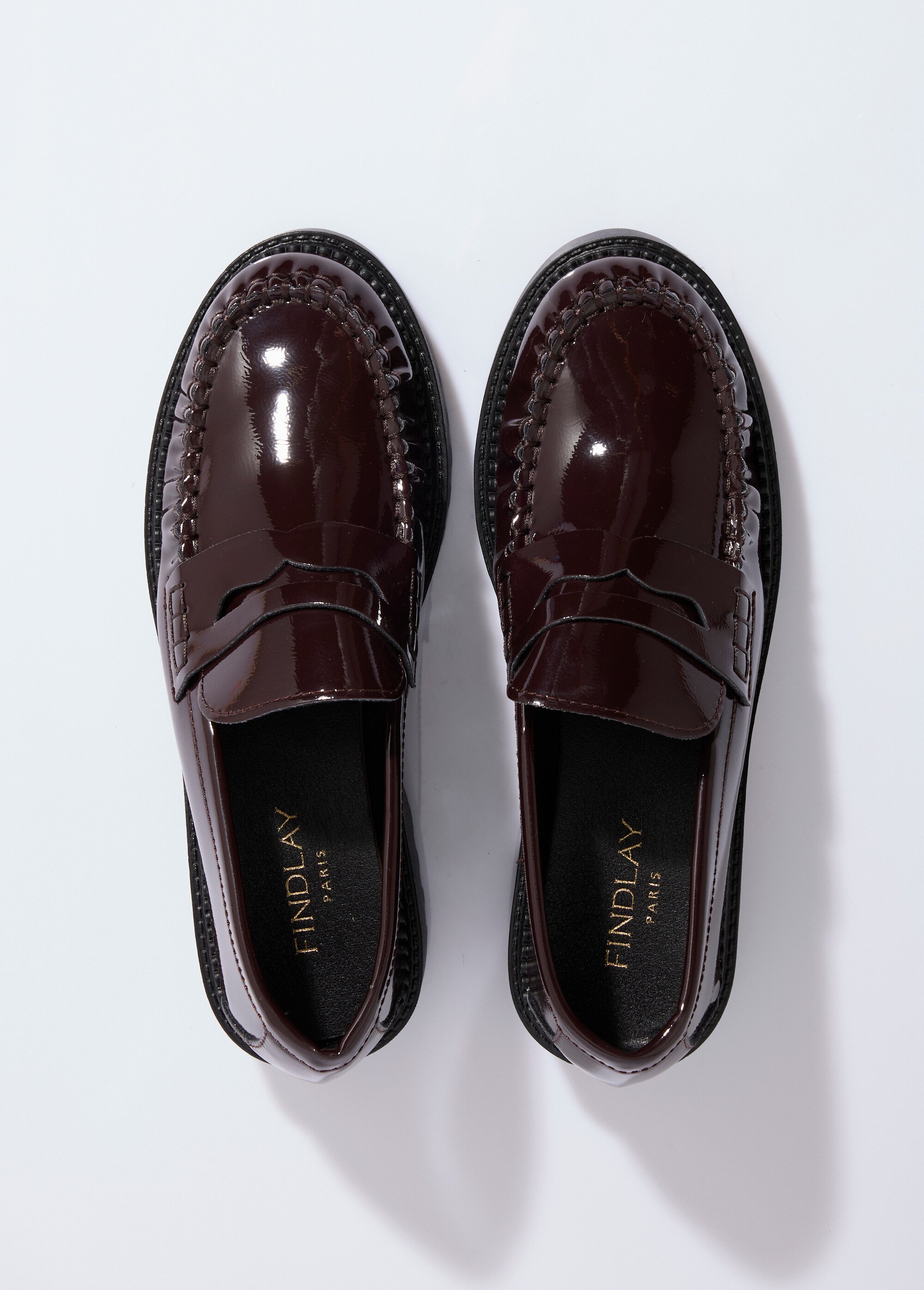 Mocassins vernis semelle épaisse crantée Femme Marron COVGQ8-061 OV1