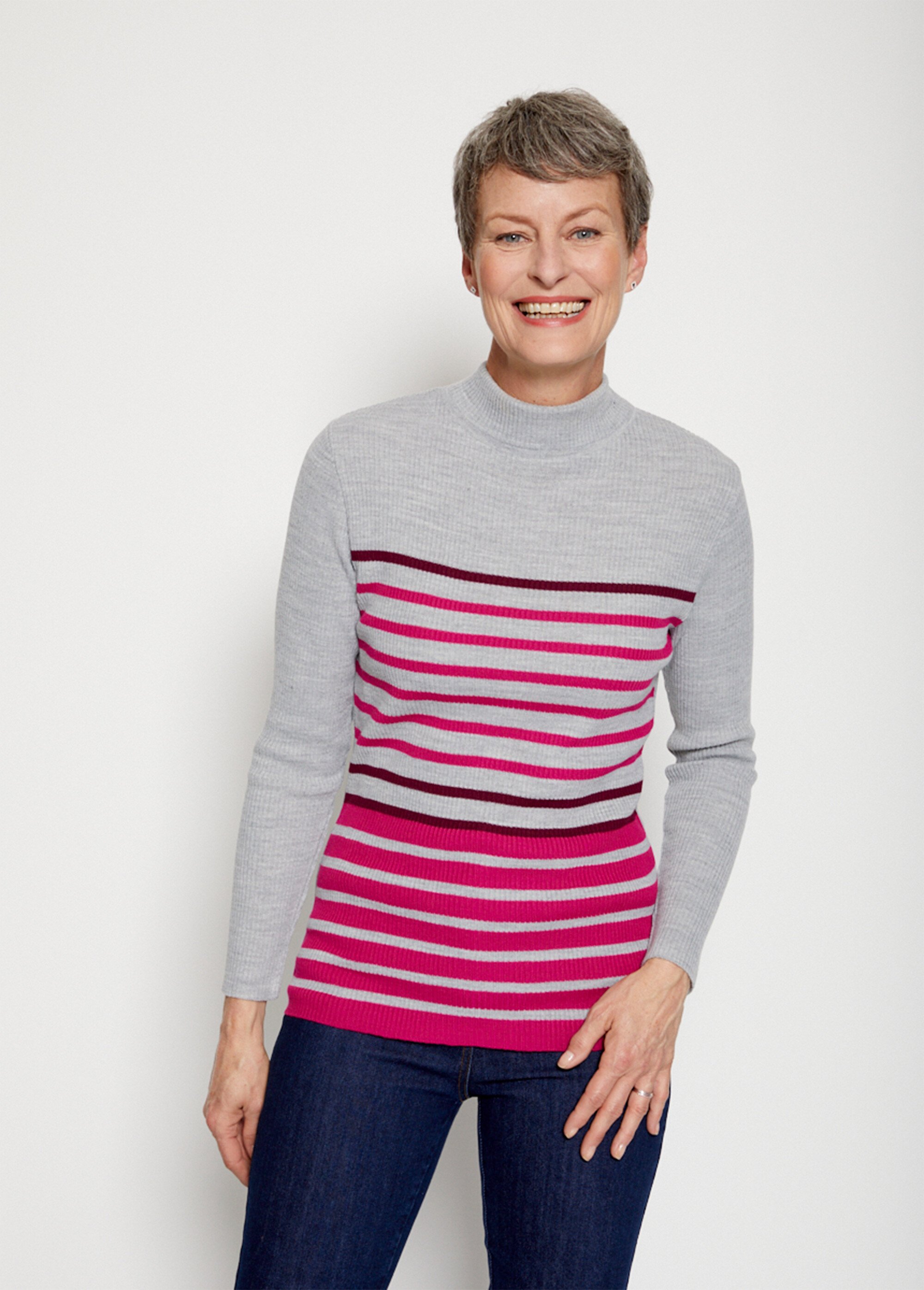 Pull court col montant maille côtelée Femme RAYE FUCHSIA PRISILLA-EXP FA1