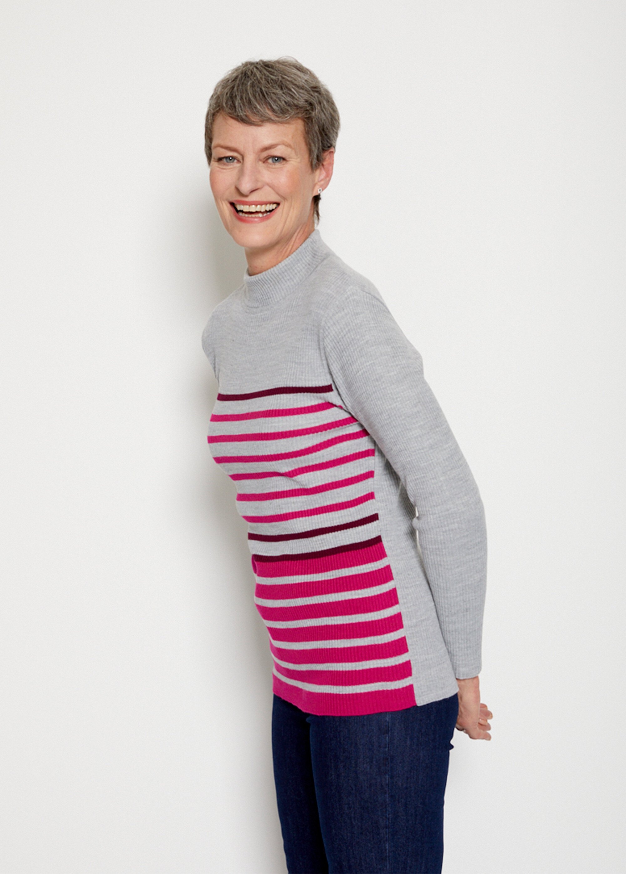 Pull court col montant maille côtelée Femme RAYE FUCHSIA PRISILLA-EXP GA1