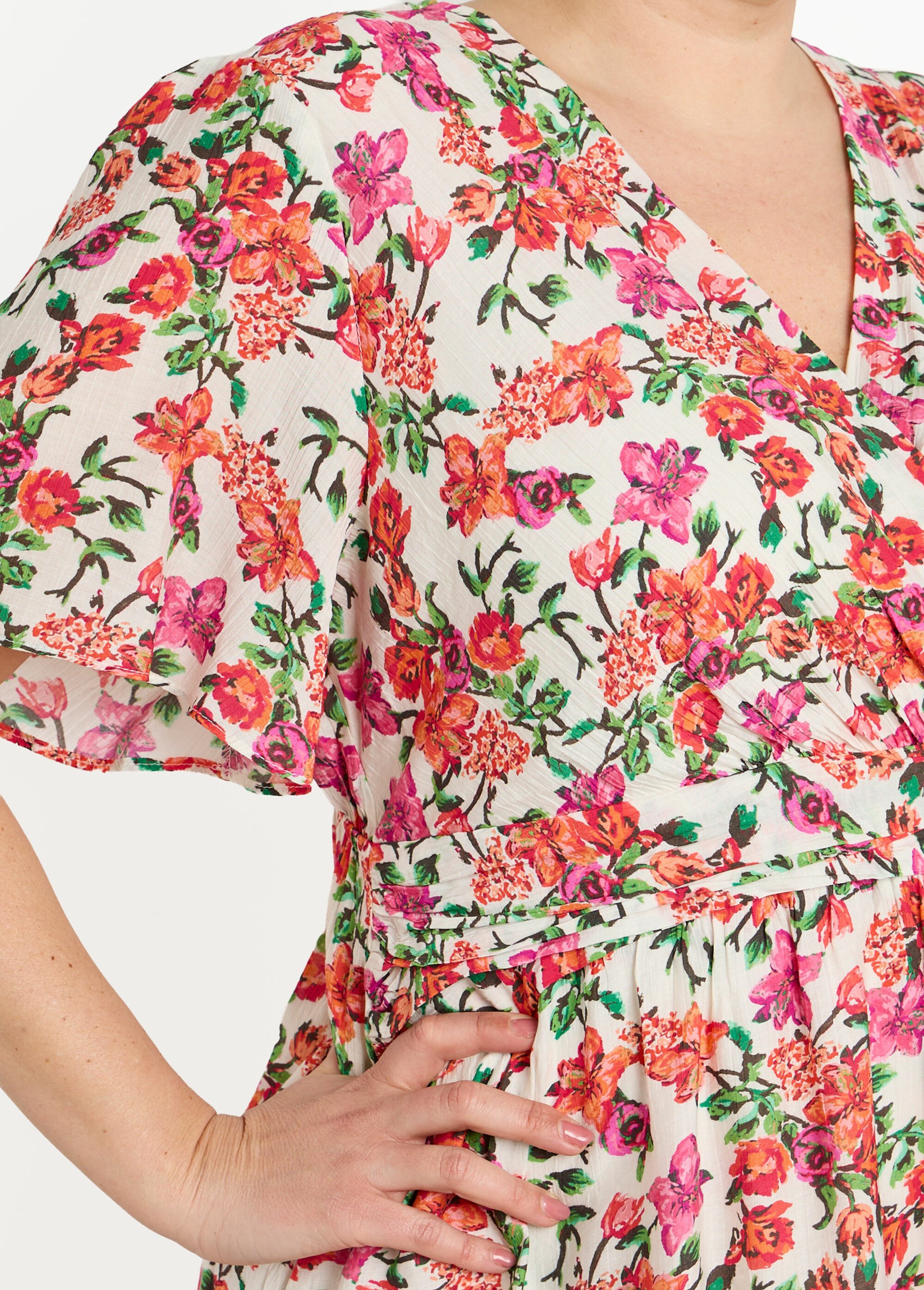 Robe courte cache coeur motif fleuri vif Femme Grande Taille Rose MA-M1206-2359 DE1