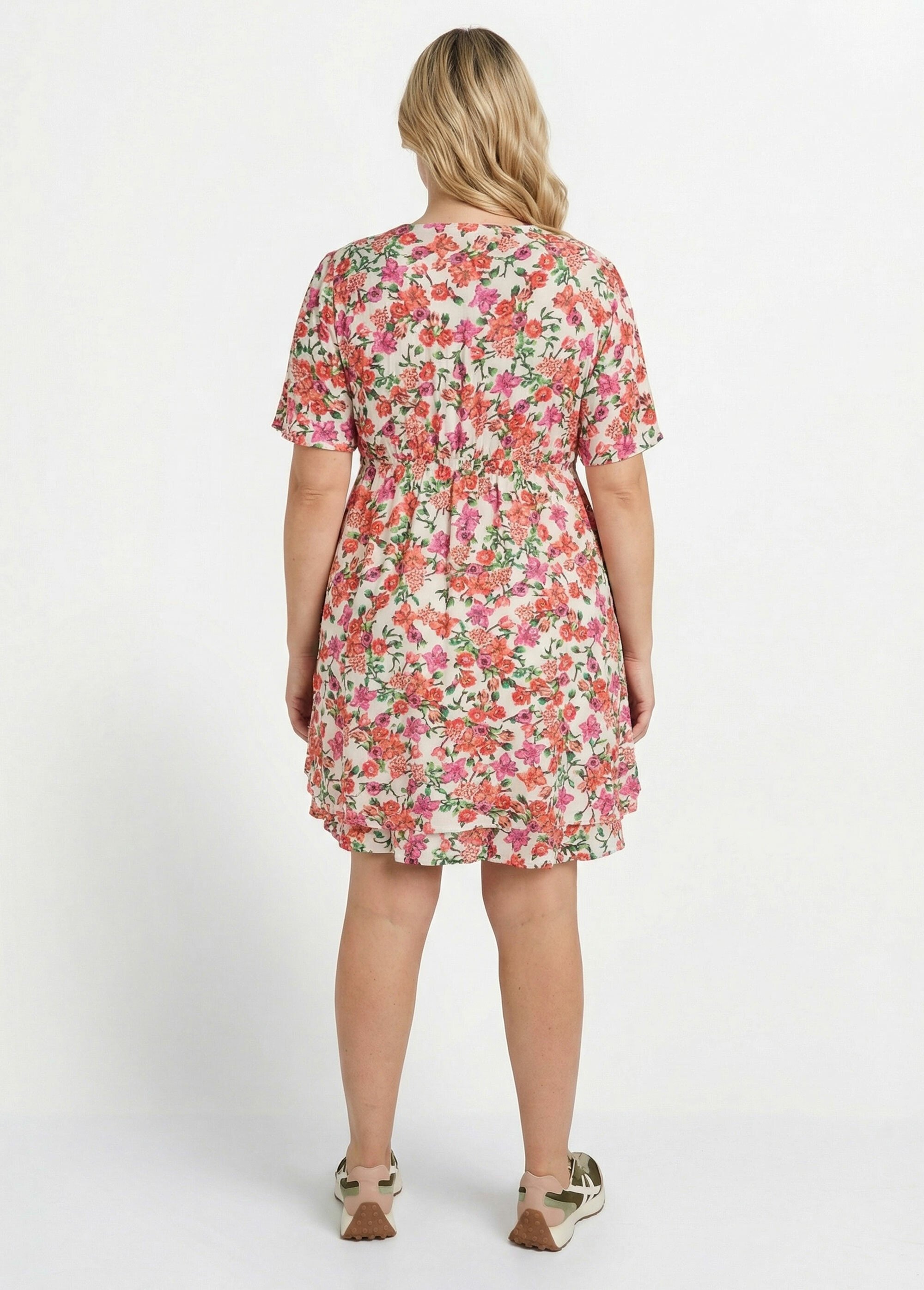 Robe courte cache coeur motif fleuri vif Femme Grande Taille Rose MA-M1206-2359 DO1