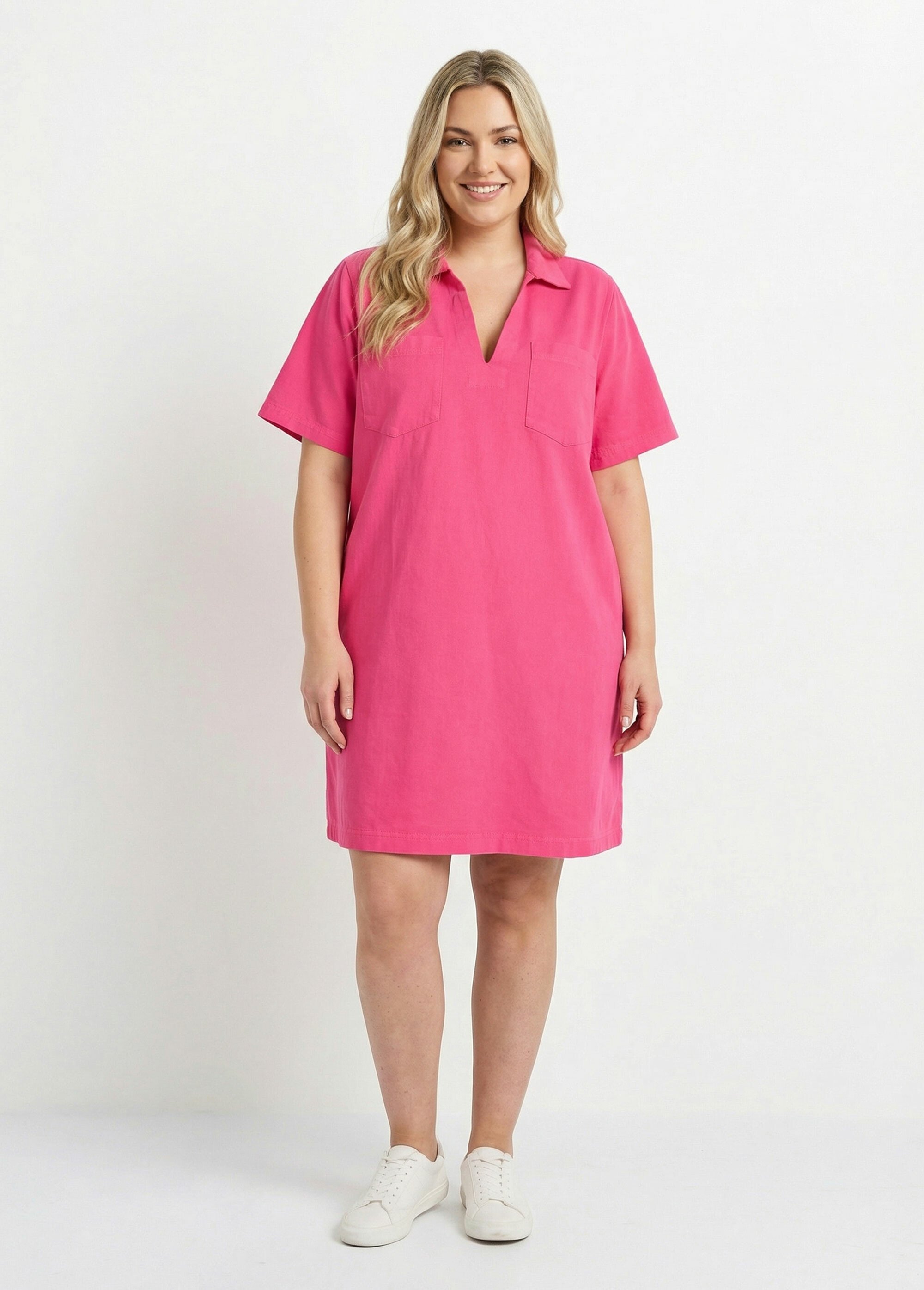 Robe forme housse en toile denim colorée Femme Grande Taille Rose MA-M1170-2255 FA1