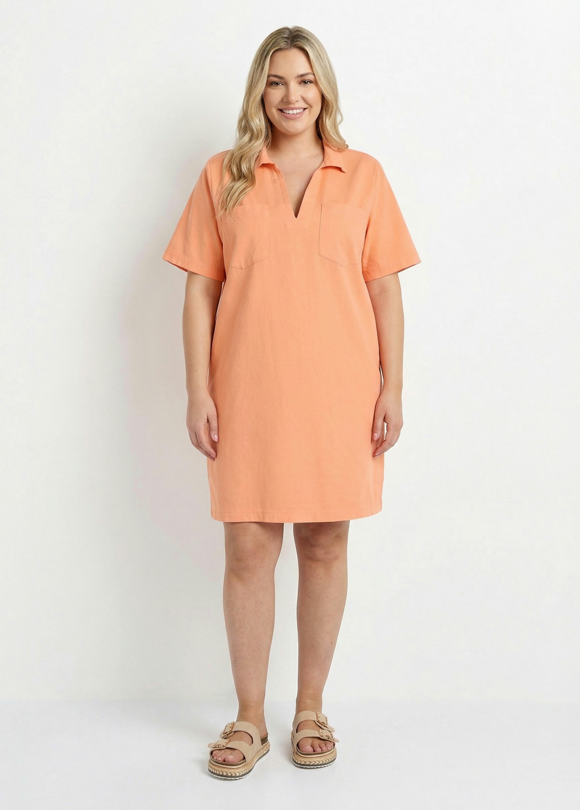 Robe forme housse en toile denim colorée Femme Grande Taille Orange MA-M1170-2255 FA1
