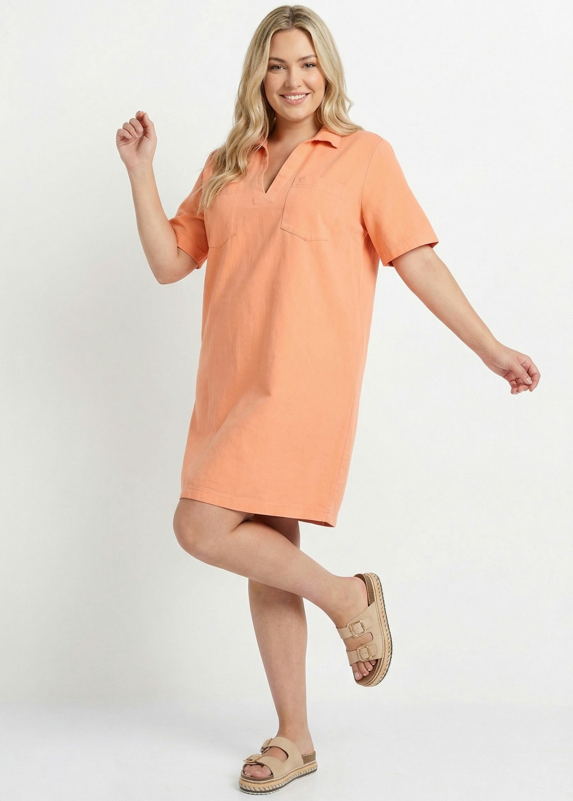 Robe forme housse en toile denim colorée Femme Grande Taille Orange MA-M1170-2255 MV1