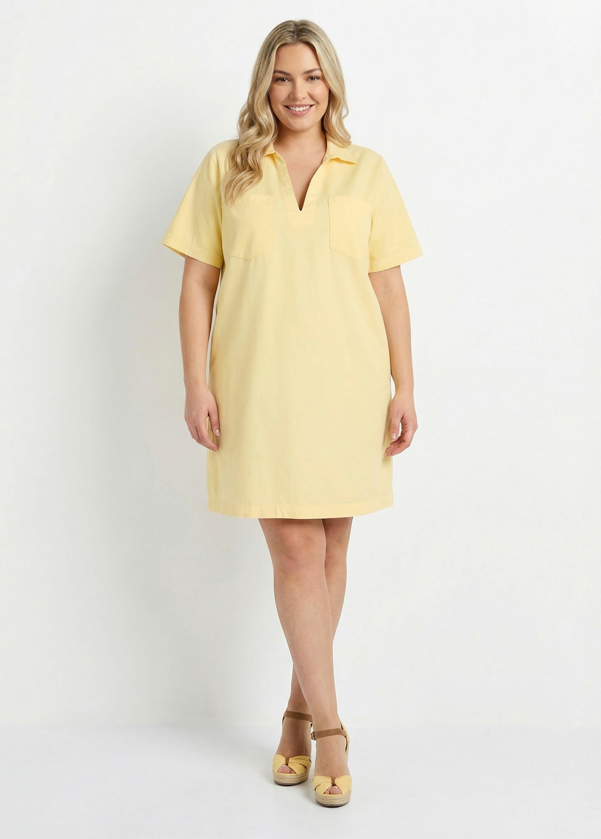 Robe forme housse en toile denim colorée Femme Grande Taille Jaune MA-M1170-2255 FA1