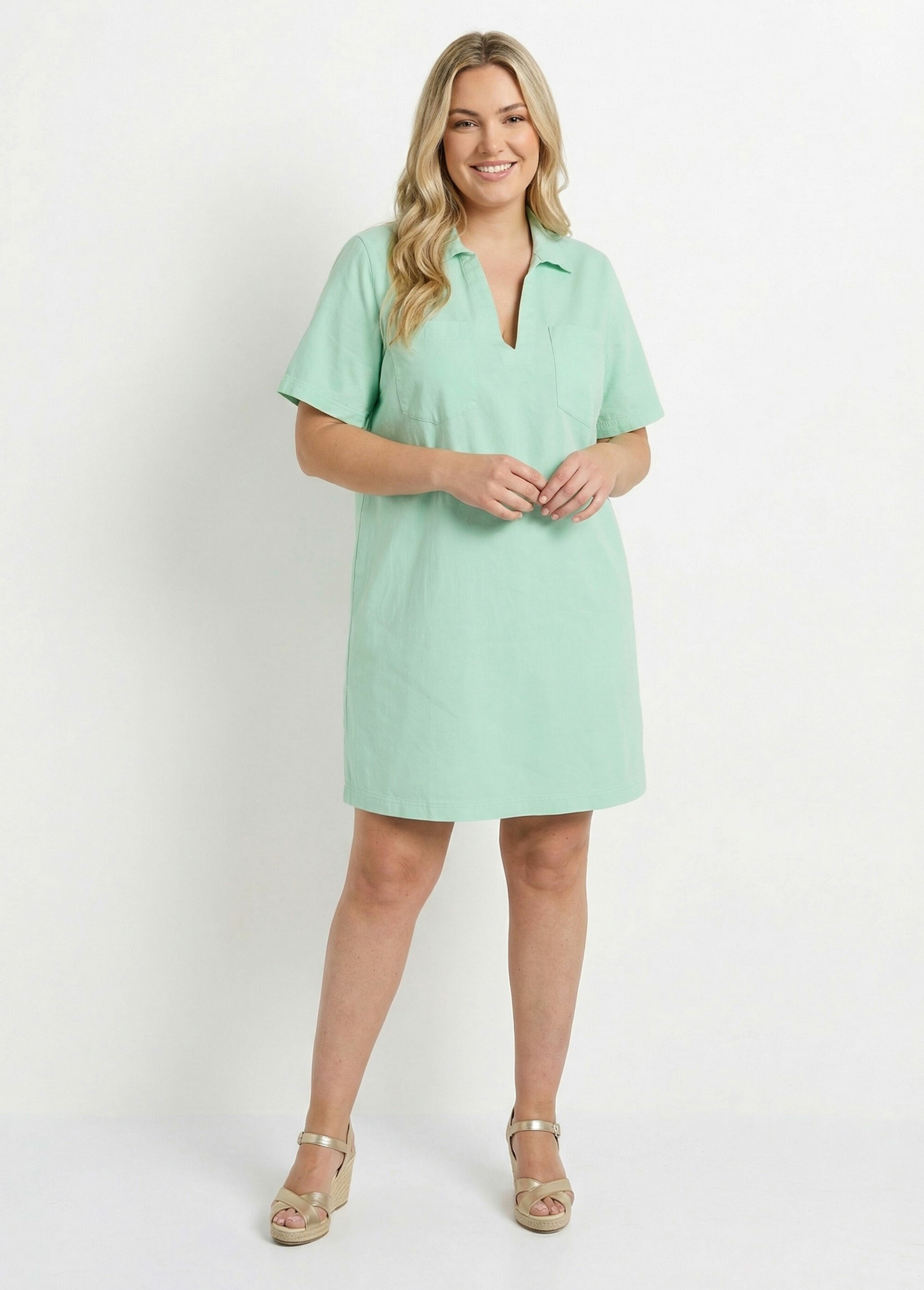 Robe forme housse en toile denim colorée Femme Grande Taille Vert MA-M1170-2255 FA1