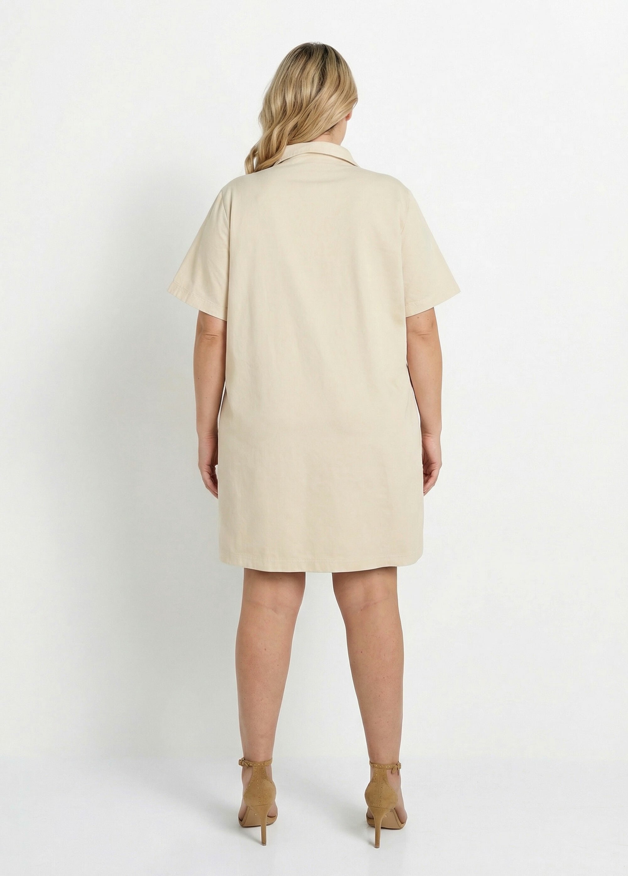 Robe forme housse en toile denim colorée Femme Grande Taille Beige MA-M1170-2255 DO1