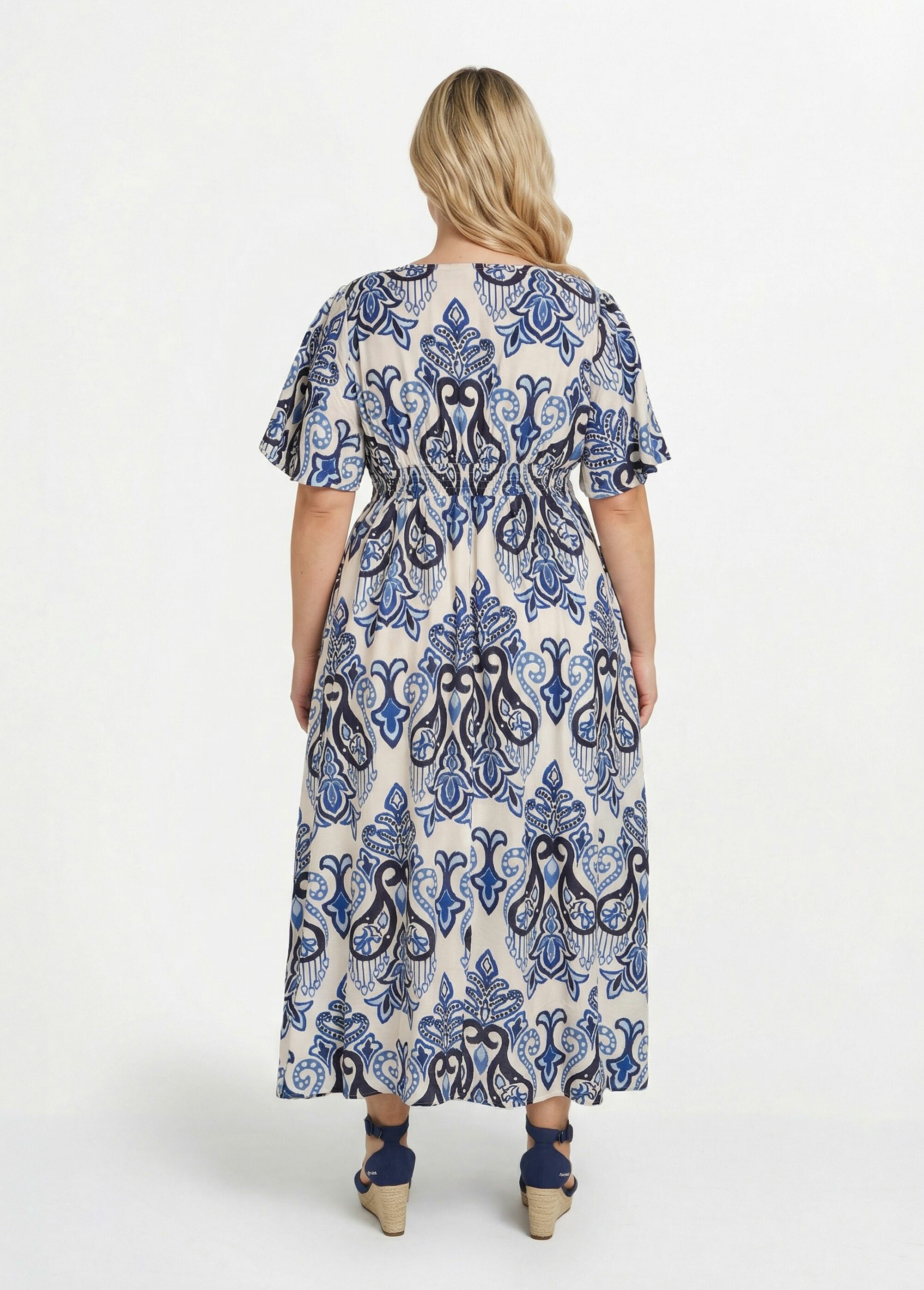 Robe longue décolleté V, imprimé baroque