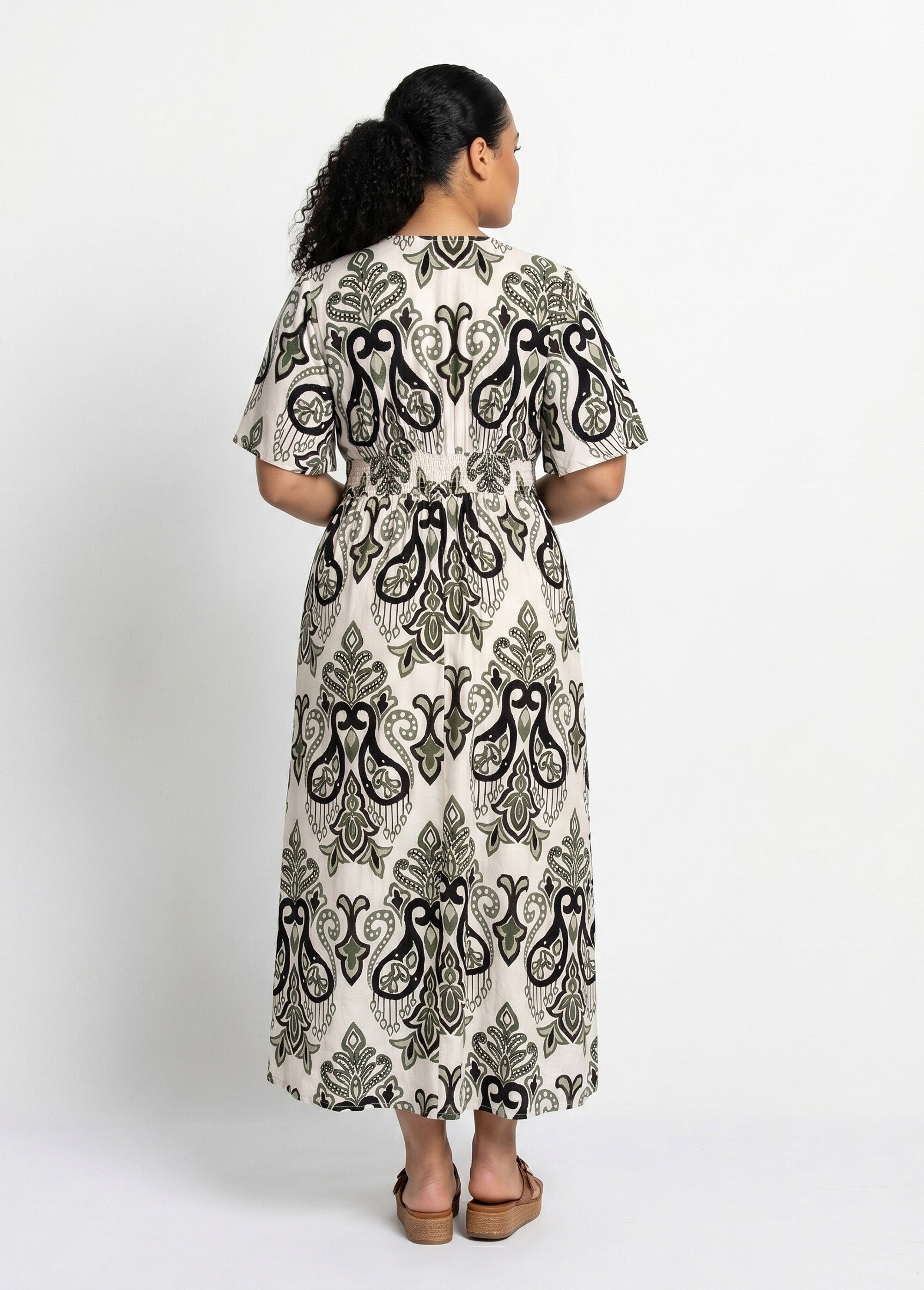 Robe longue décolleté V, imprimé baroque Femme Grande Taille Vert MA-M057-2530 DO1