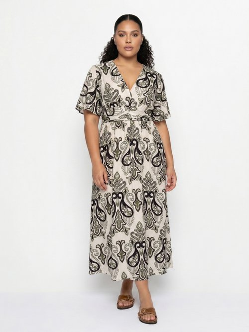 Robe longue décolleté V, imprimé baroque Femme Grande Taille Vert MA-M057-2530 FA1