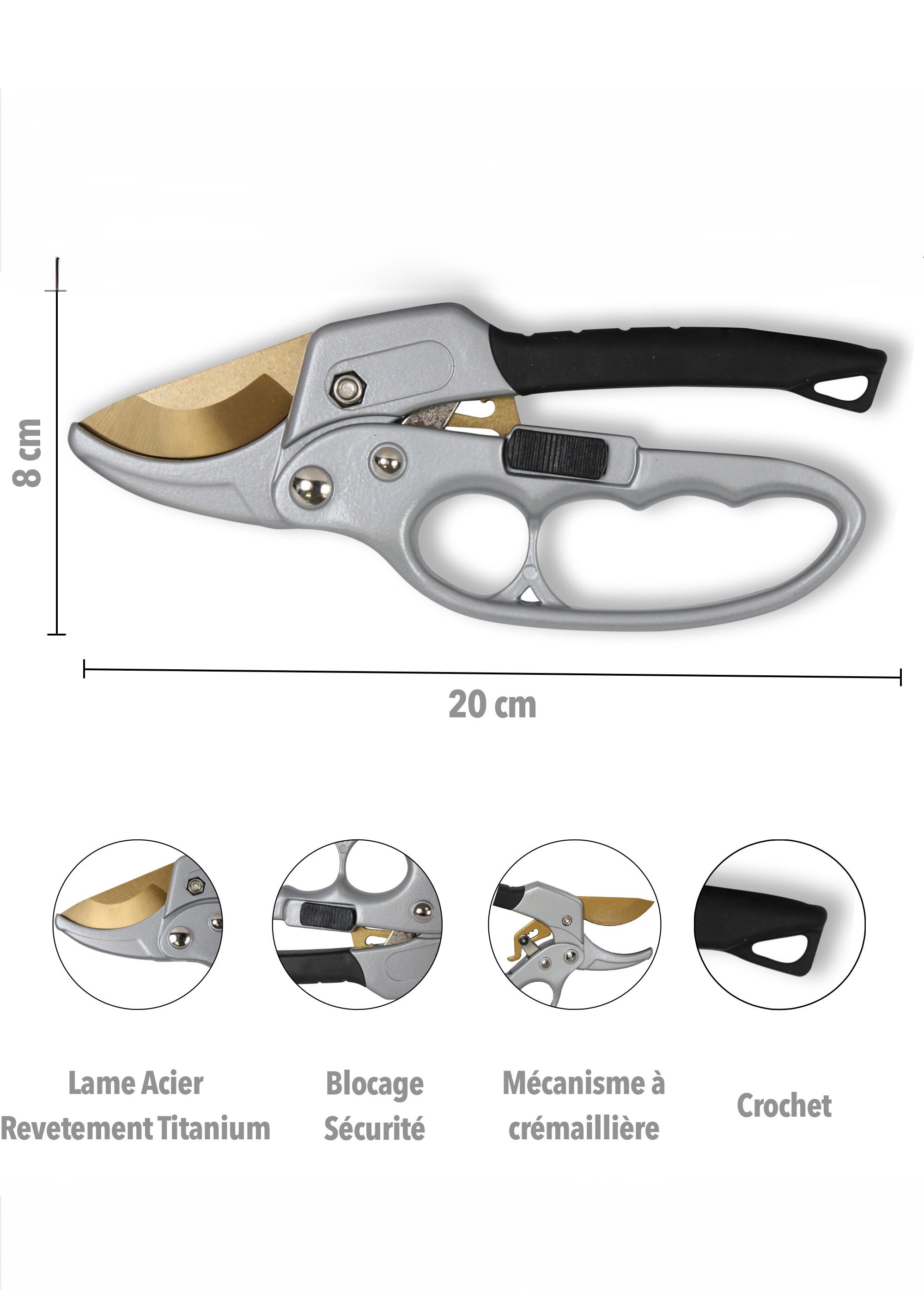 Sécateur à crémaillère en titanium