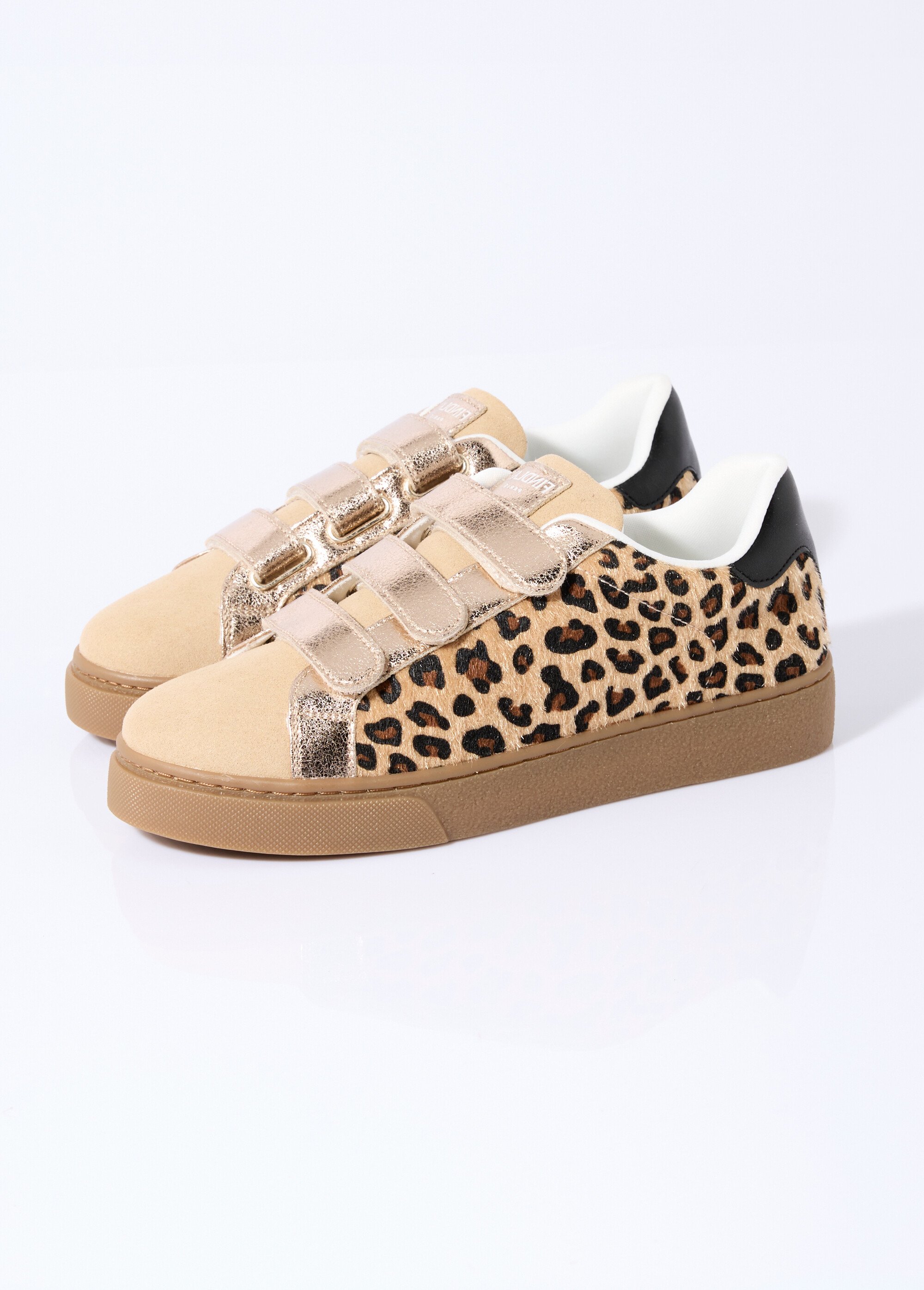 Snakers à scratchs, léopard et métallisé Femme Noir COVFY0976 DE1