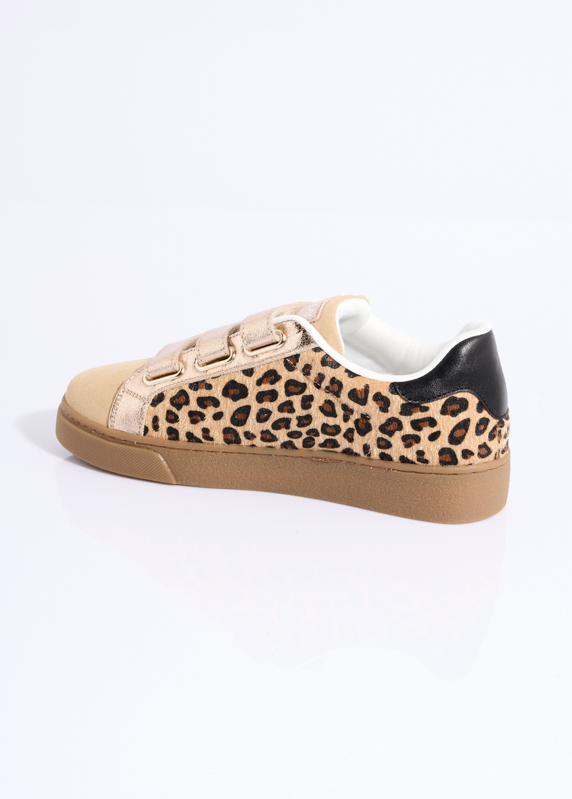 Snakers à scratchs, léopard et métallisé Femme Noir COVFY0976 DO1