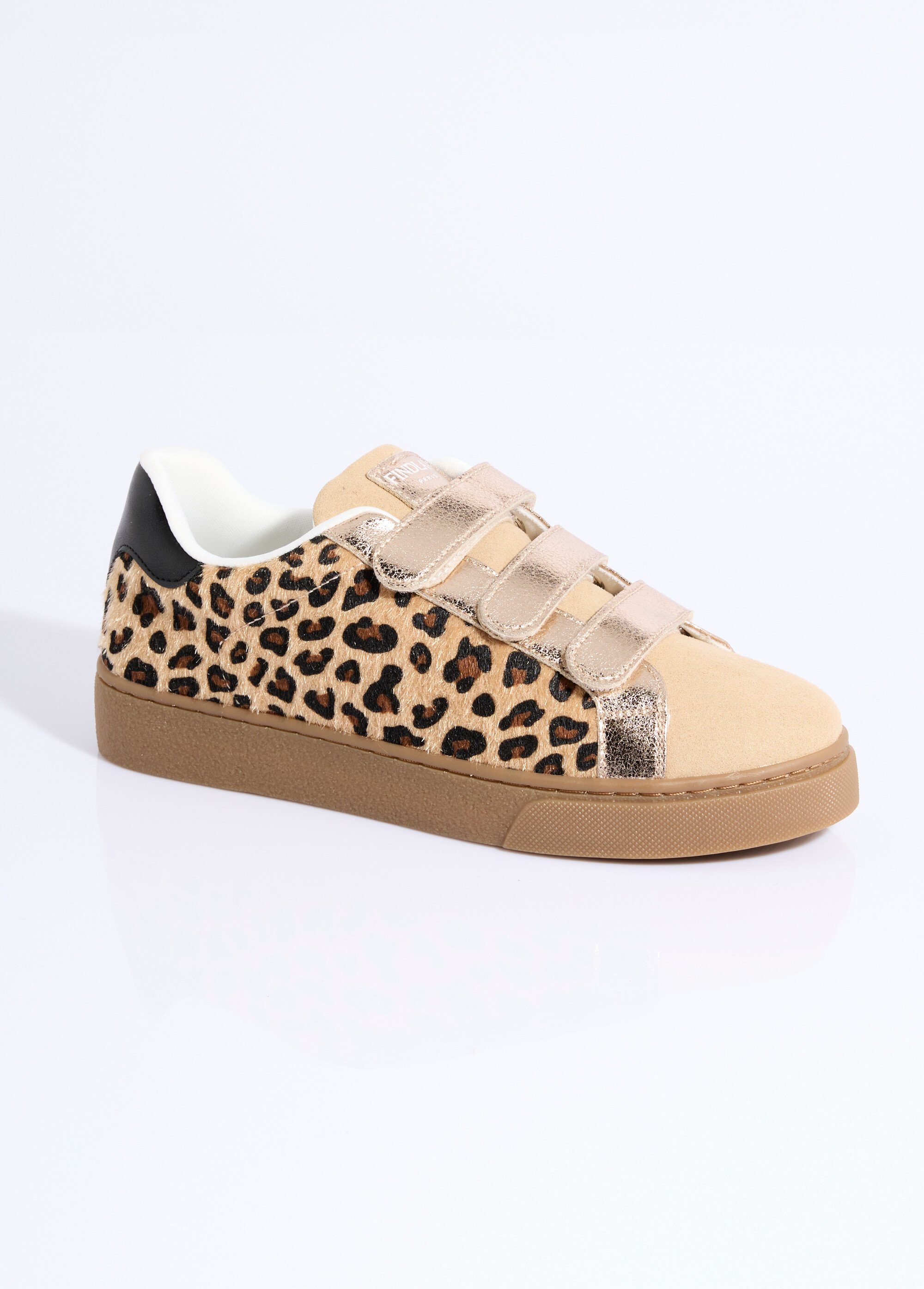 Snakers à scratchs, léopard et métallisé Femme Noir COVFY0976 FA1