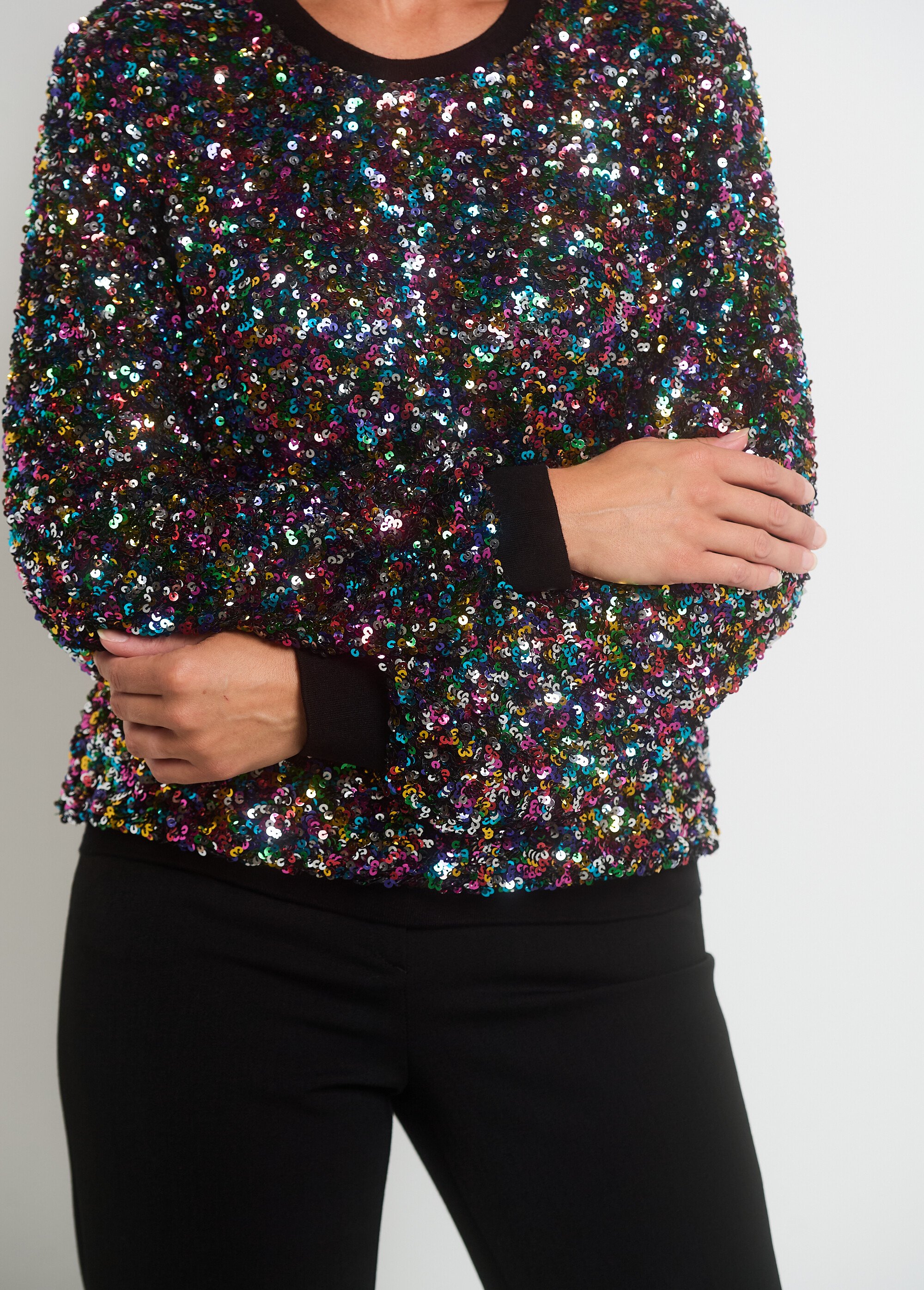 Grande Taille Pull Femme Paillettes Sweat à Paillettes à Manches