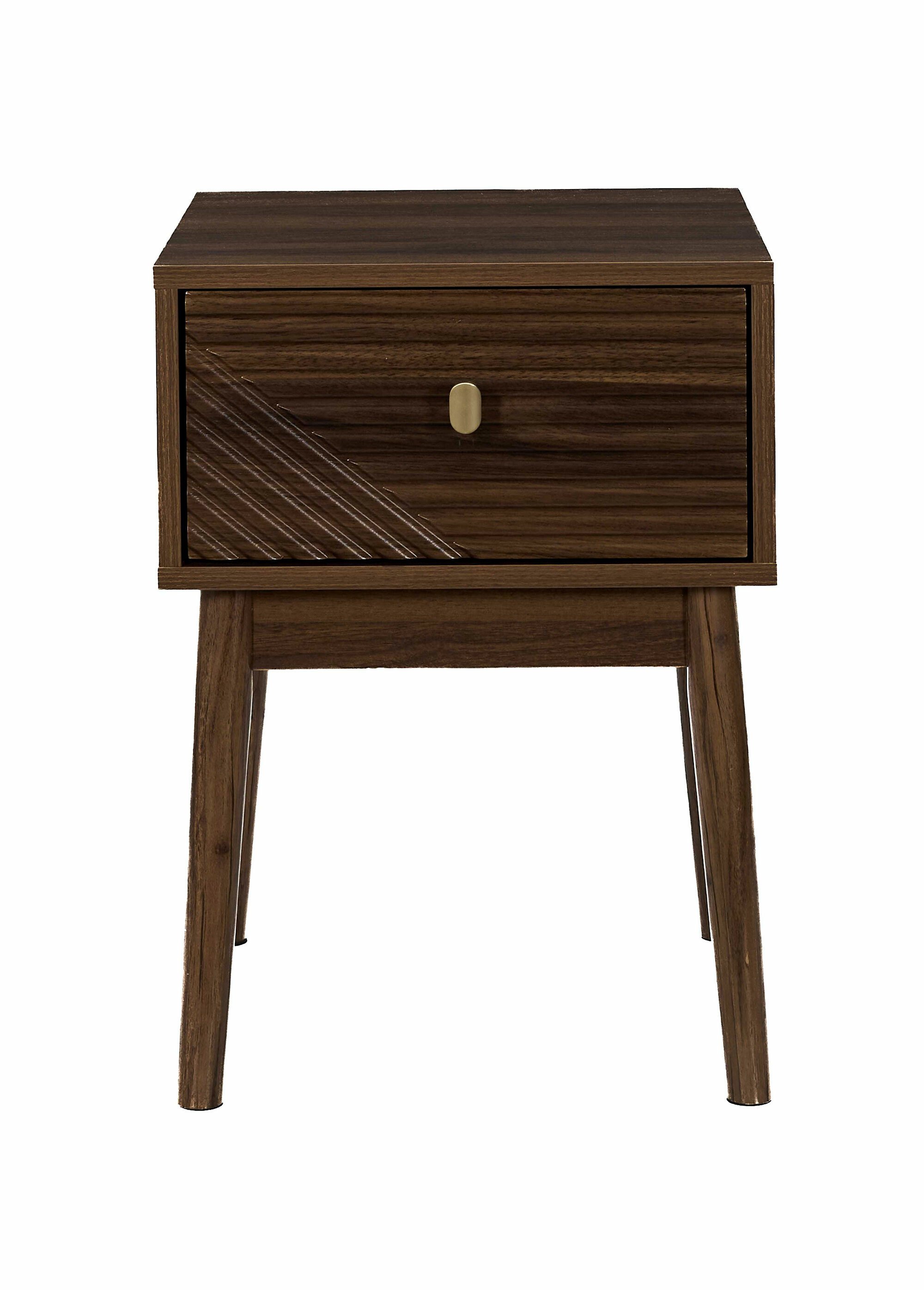 Table de chevet en bois foncé rainuré MARRON CMP-HD0559 DE1