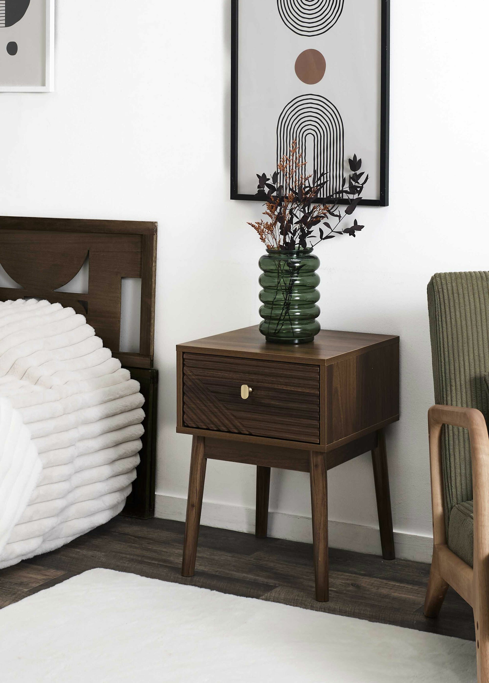 Table de chevet en bois foncé rainuré MARRON CMP-HD0559 SI1