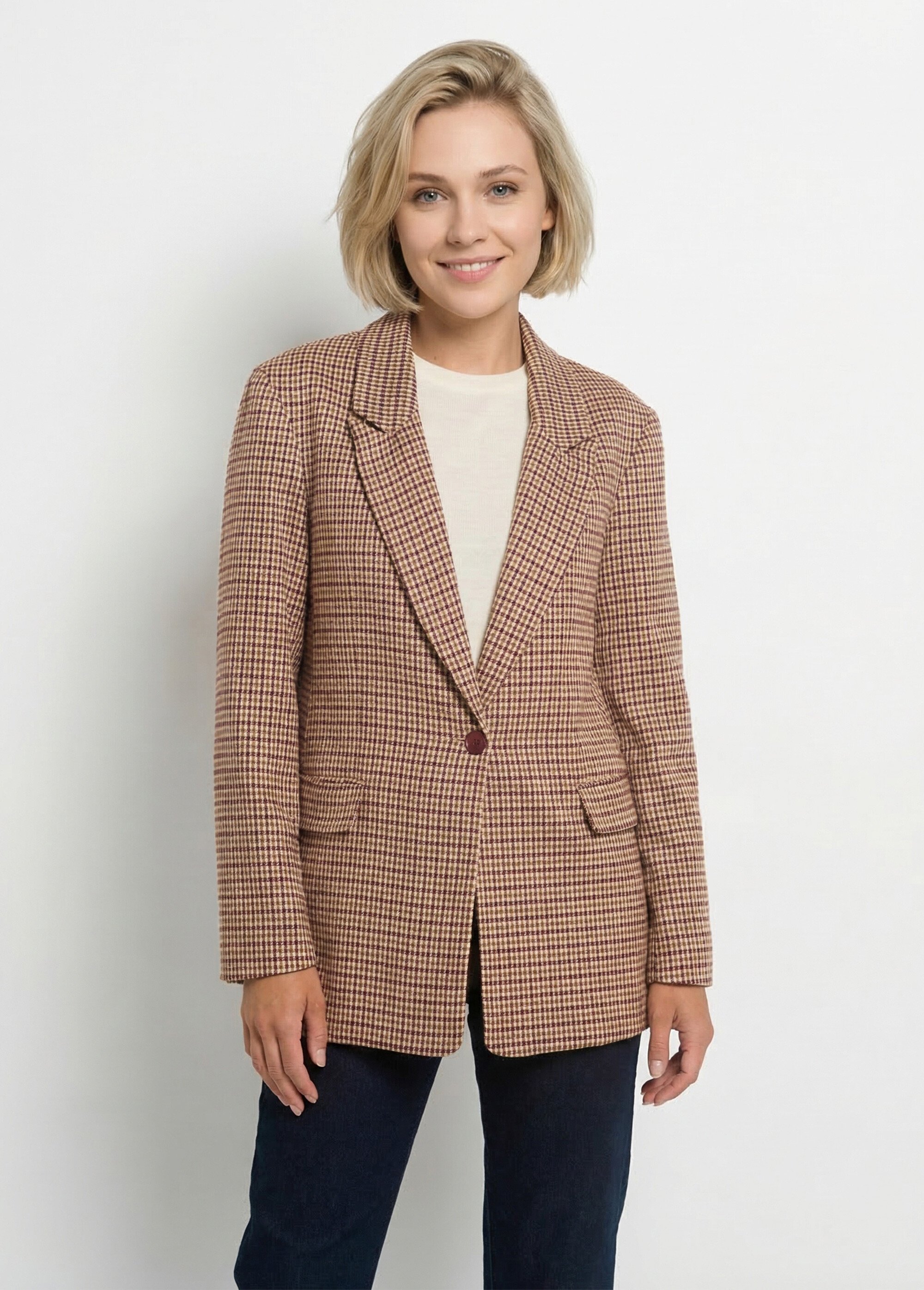 Veste à carreaux 1 bouton style blazer Femme Rouge ANG-HORTENCAR FA1