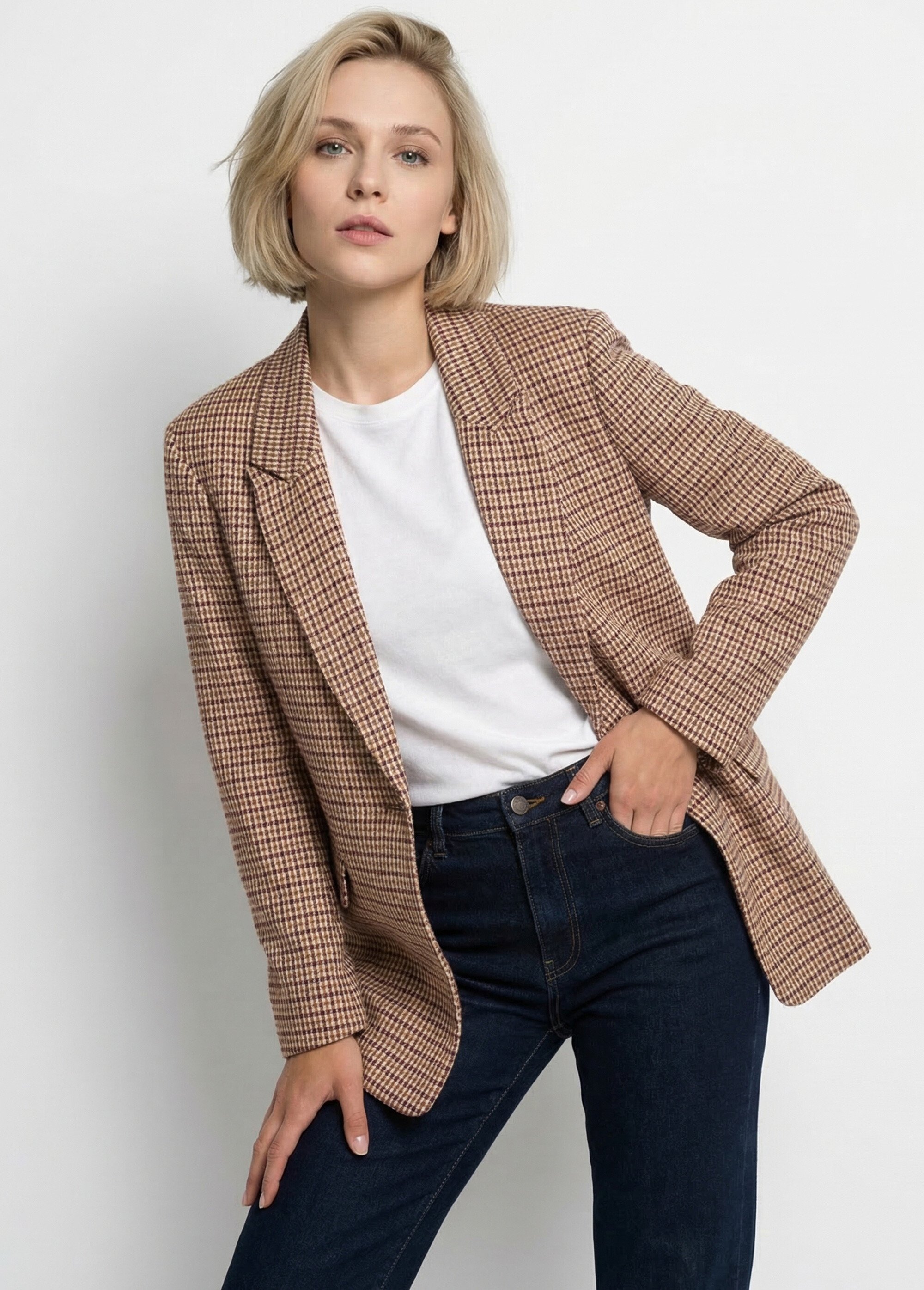 Veste à carreaux 1 bouton style blazer
