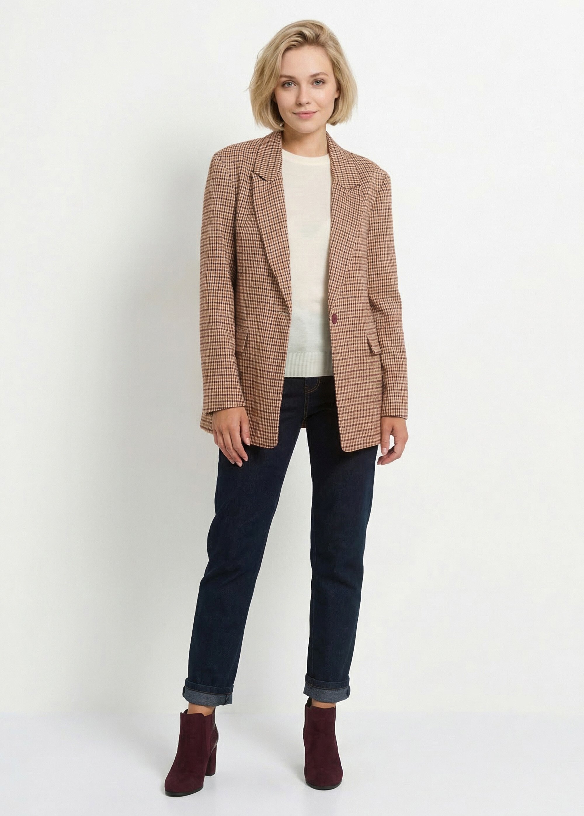 Veste à carreaux 1 bouton style blazer Femme Rouge ANG-HORTENCAR SF1