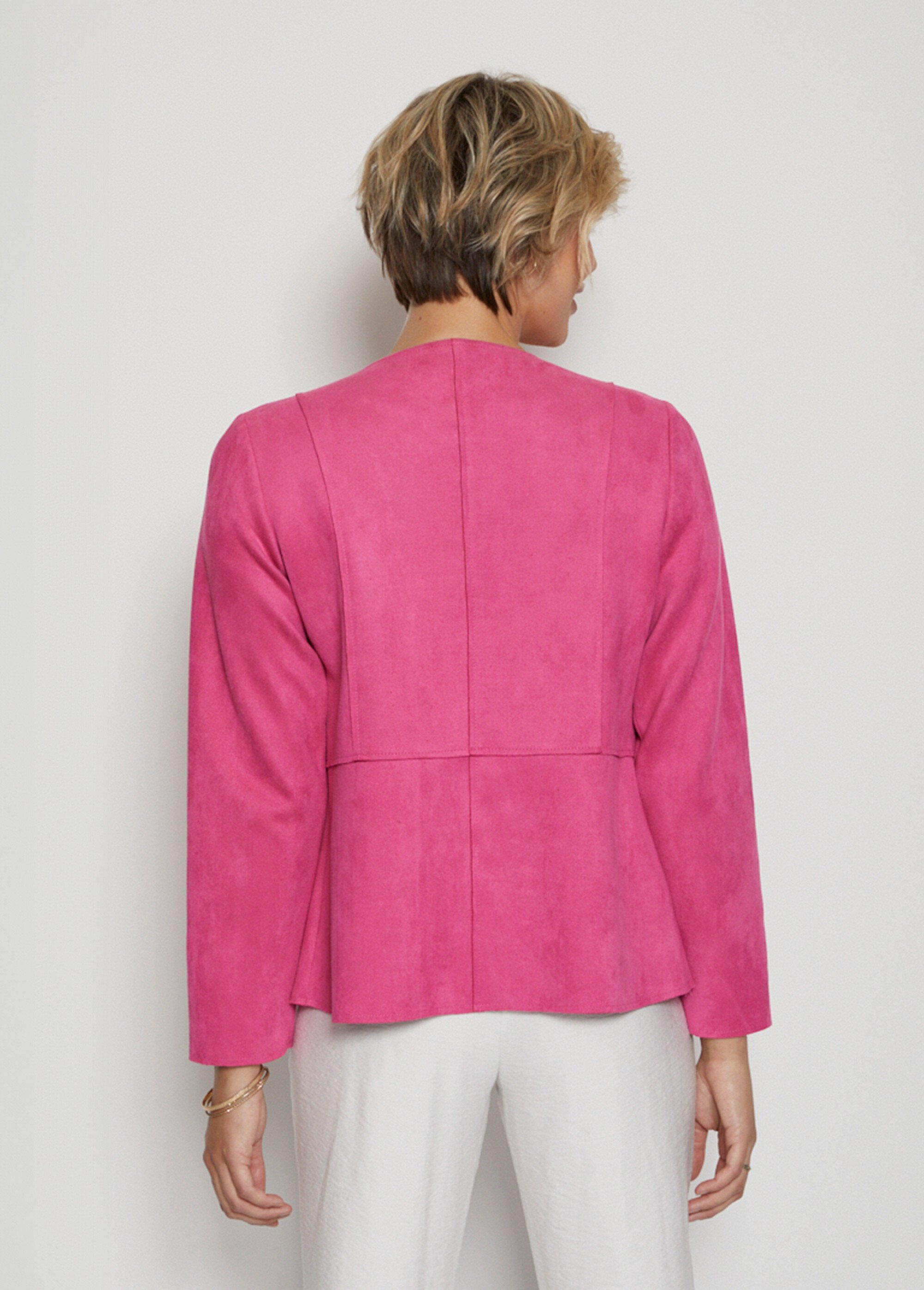 Veste zippée sans col tissu suédé