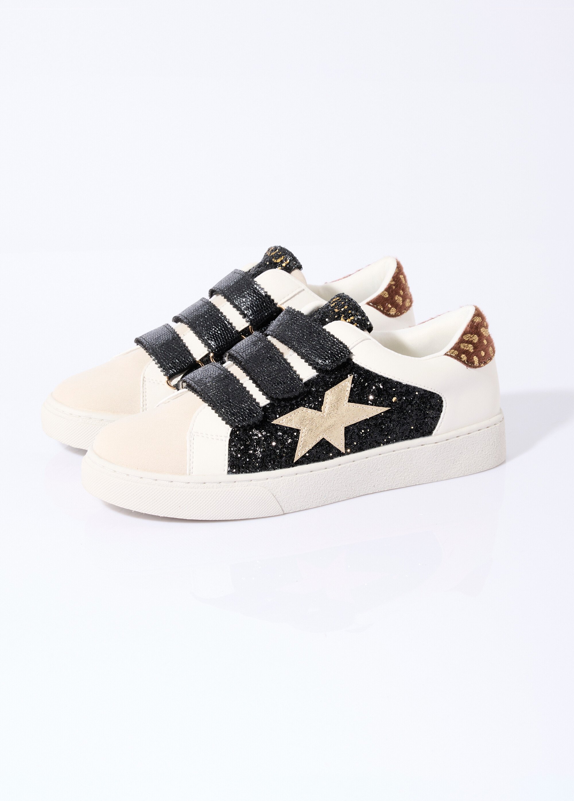 Baskets tendance multimatières à scratchs Femme Beige ERYJD-06 DE1