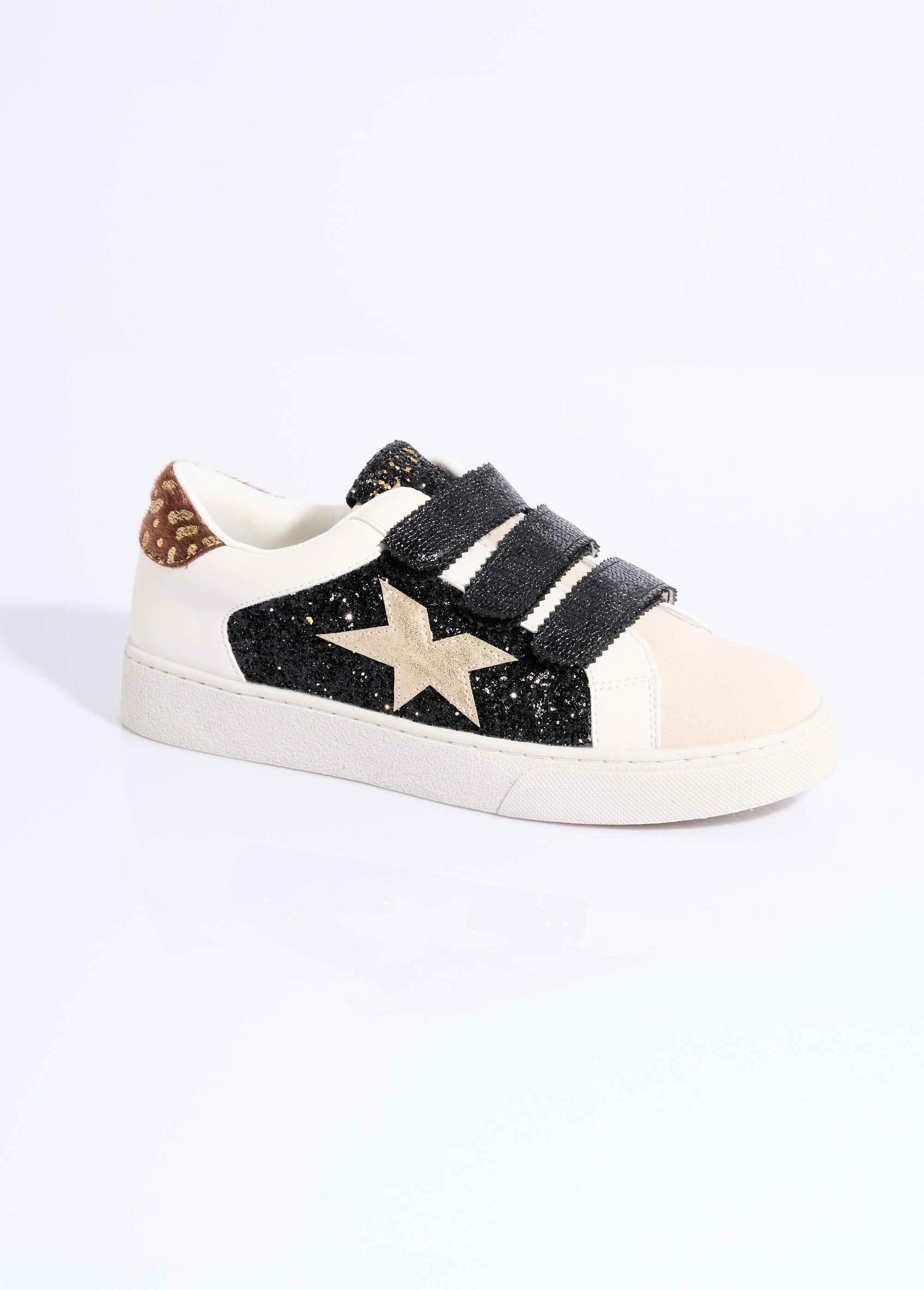 Baskets tendance multimatières à scratchs Femme Beige ERYJD-06 FA1