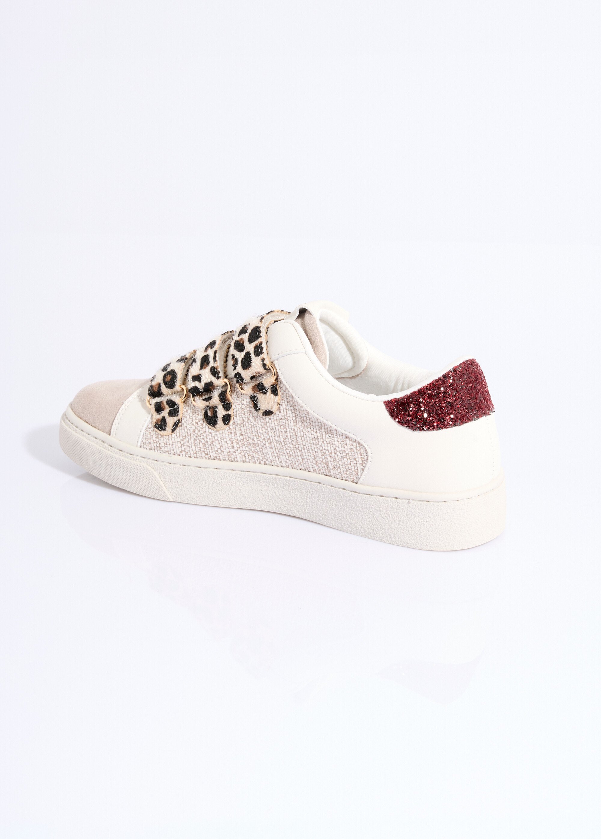 Baskets tendance multimatières à scratchs Femme Beige ERYJD-06 DO1