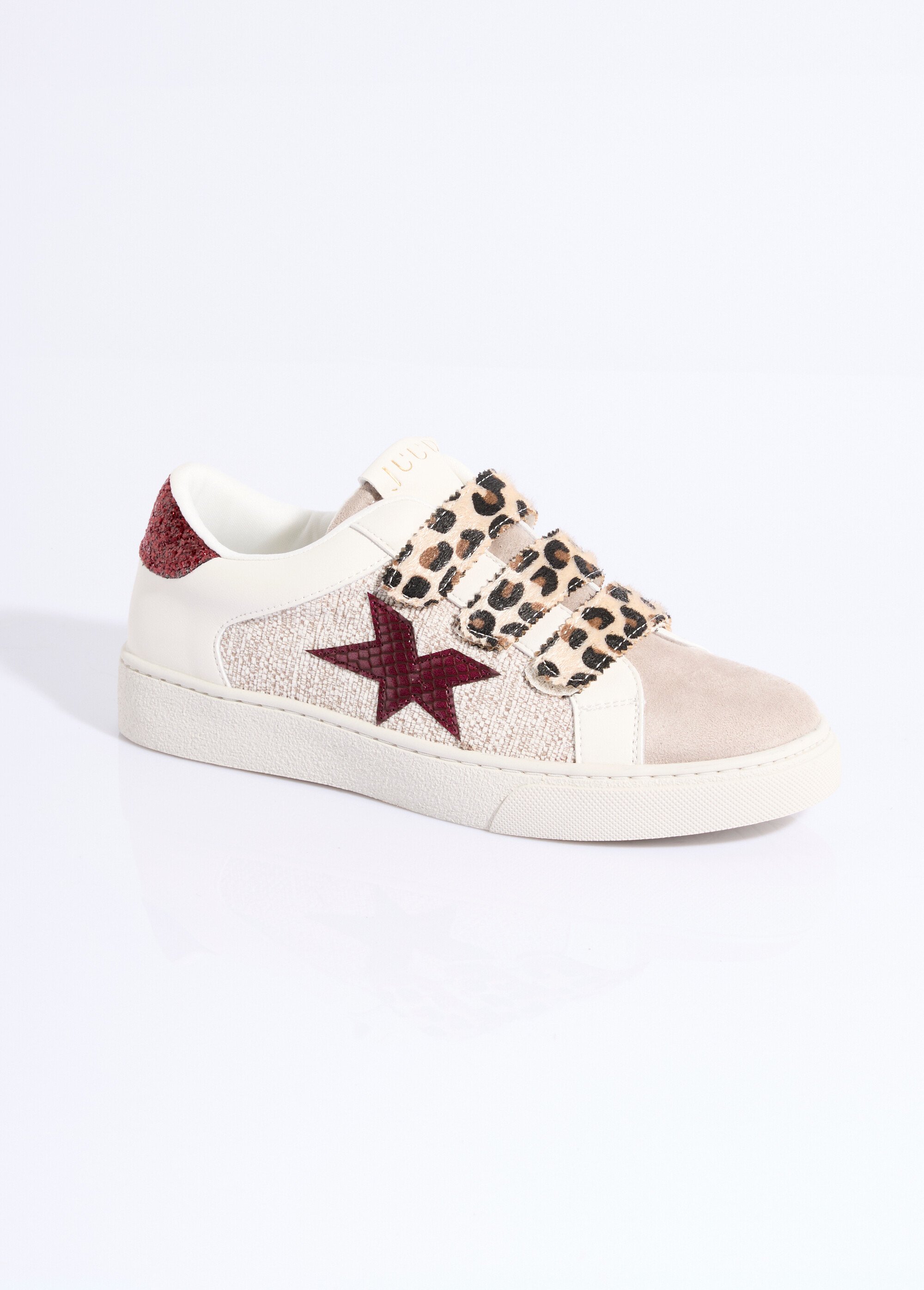 Baskets tendance multimatières à scratchs Femme Beige ERYJD-06 FA1