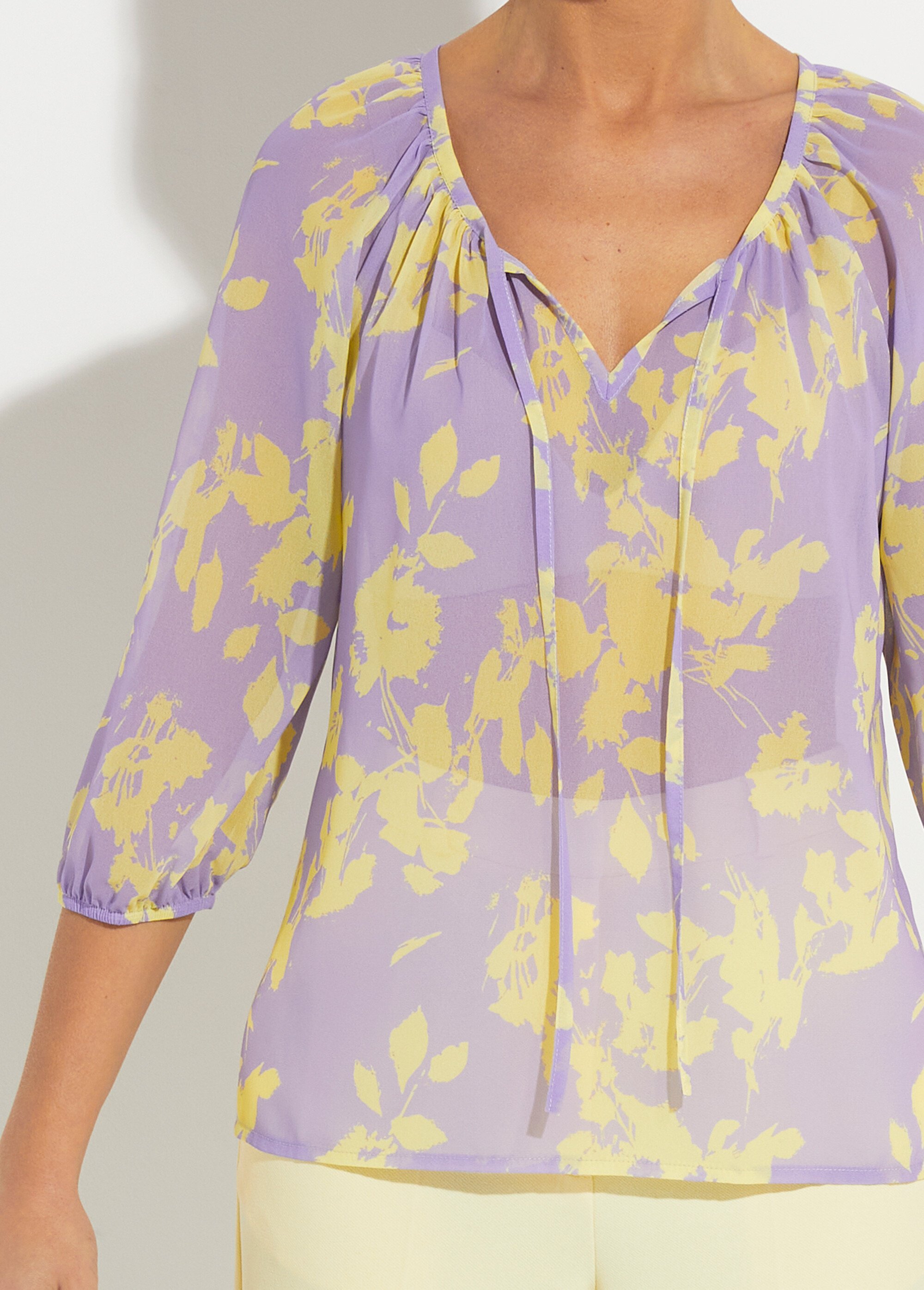 Blouse en voile imprimée manches raglan Femme JAUNE ET VIOLET CORLISE DE1