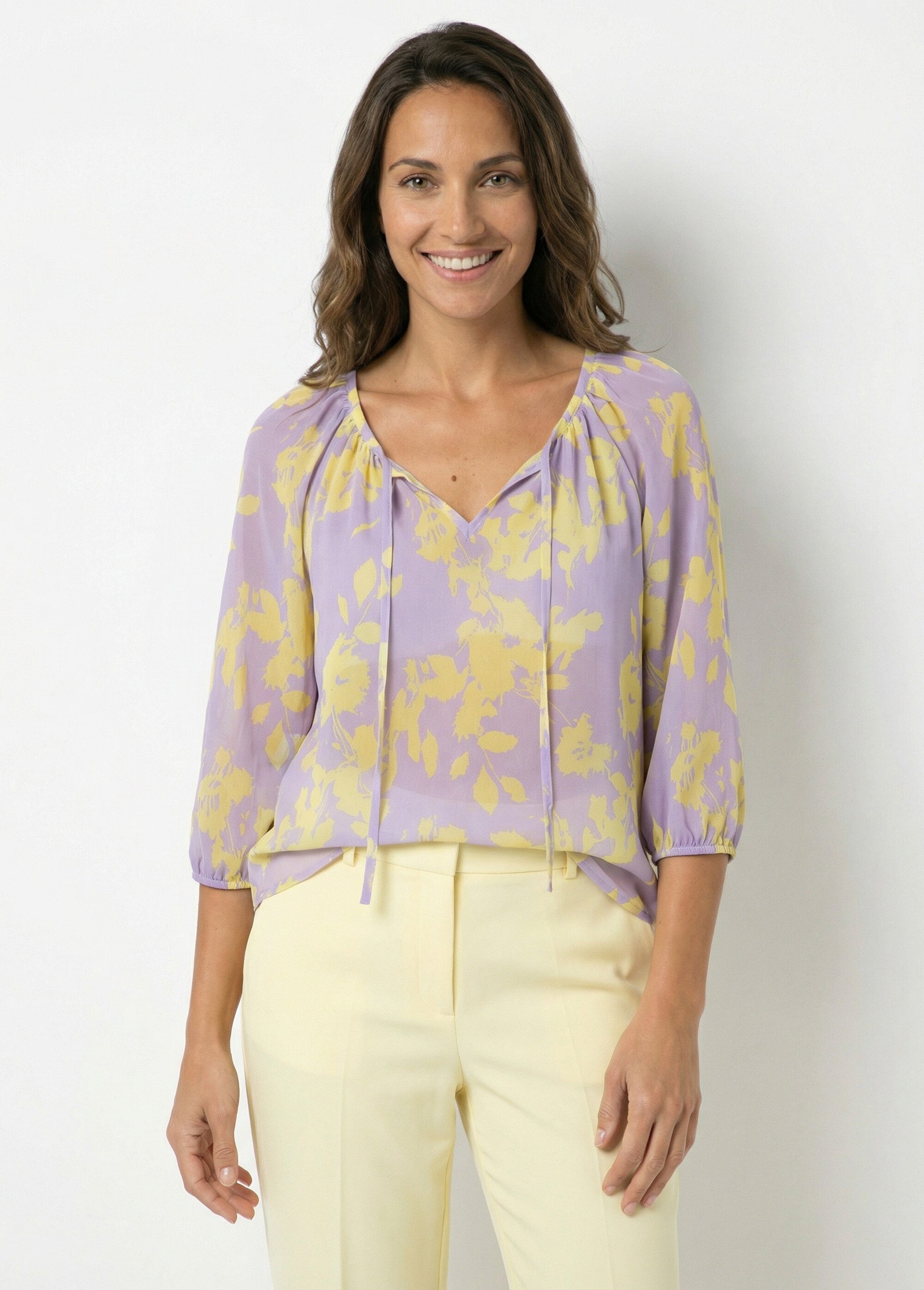 Blouse en voile imprimée manches raglan Femme JAUNE ET VIOLET CORLISE FA1