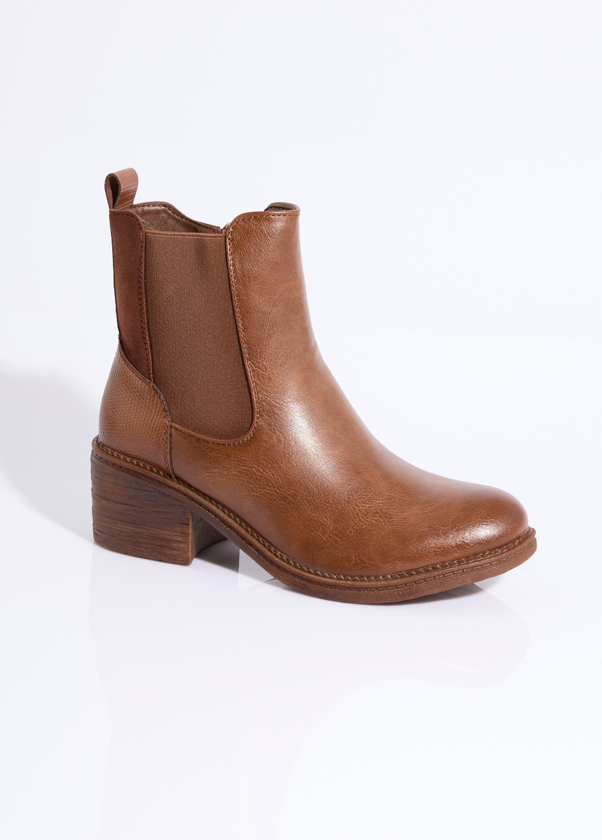 Boots Chelsea à talon et bout rond Femme Marron LAD6863 FA1