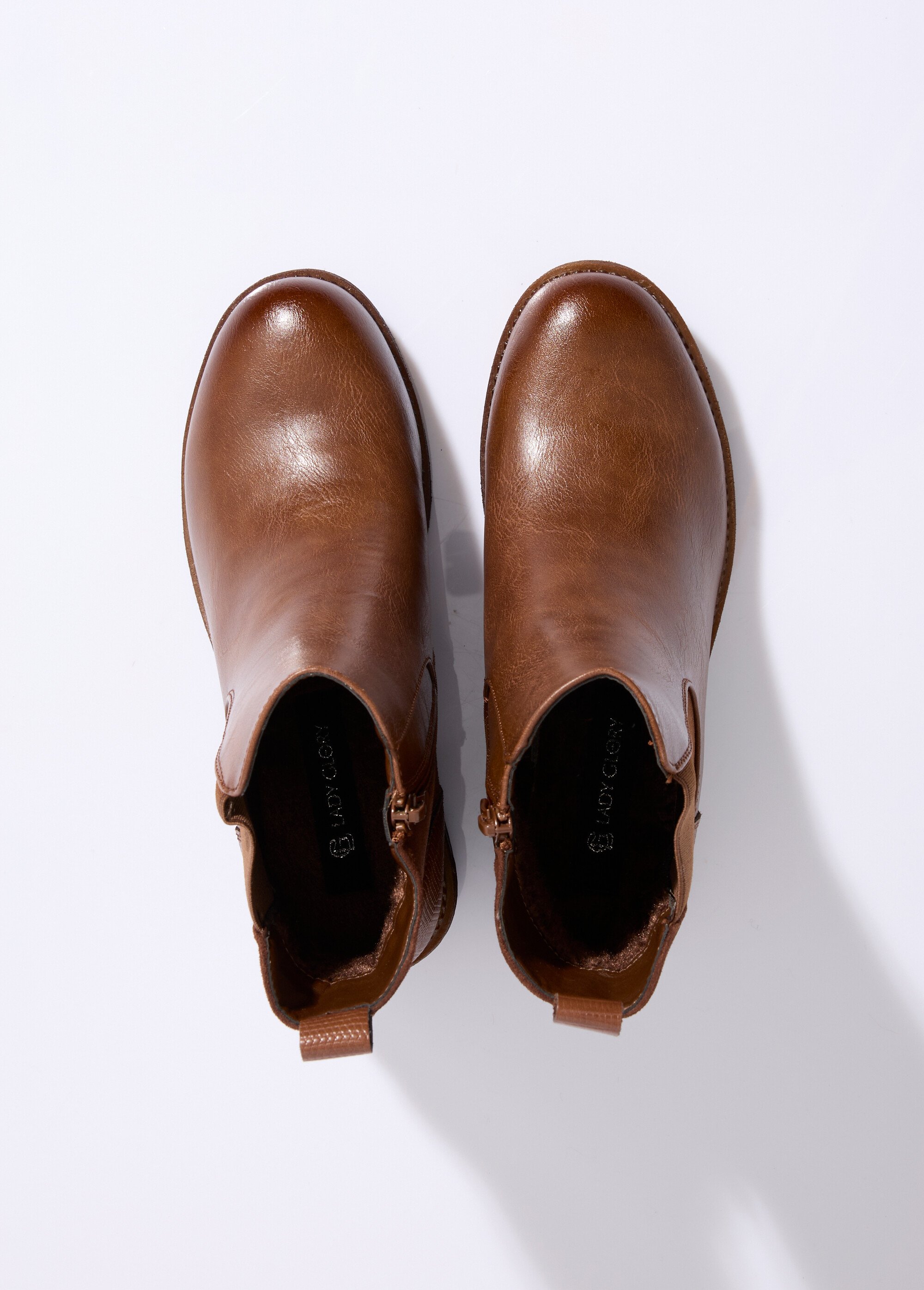 Boots Chelsea à talon et bout rond Femme Marron LAD6863 OV1