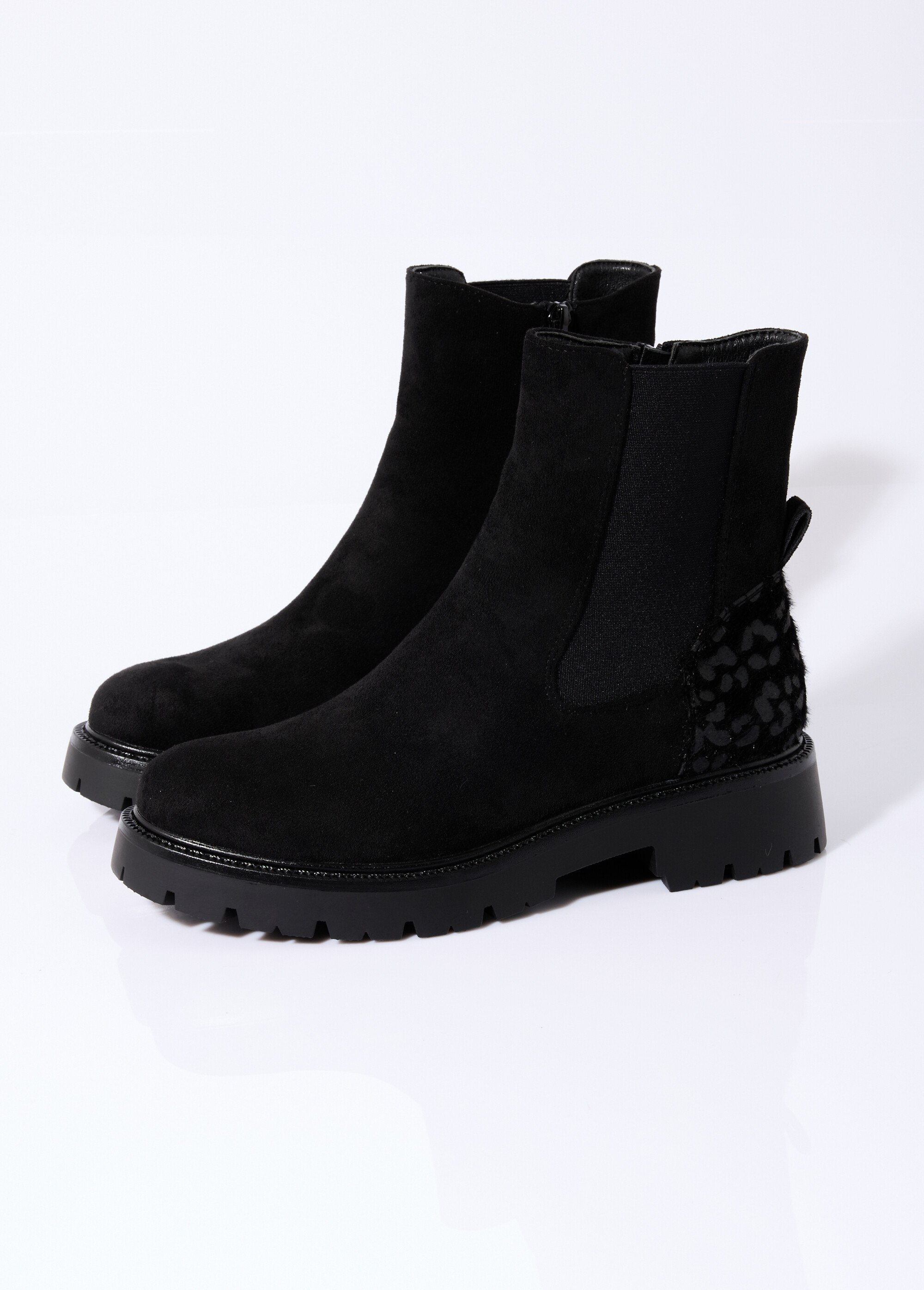 Boots Chelsea en suédine talon animalier Femme Noir COVY2353 DE1
