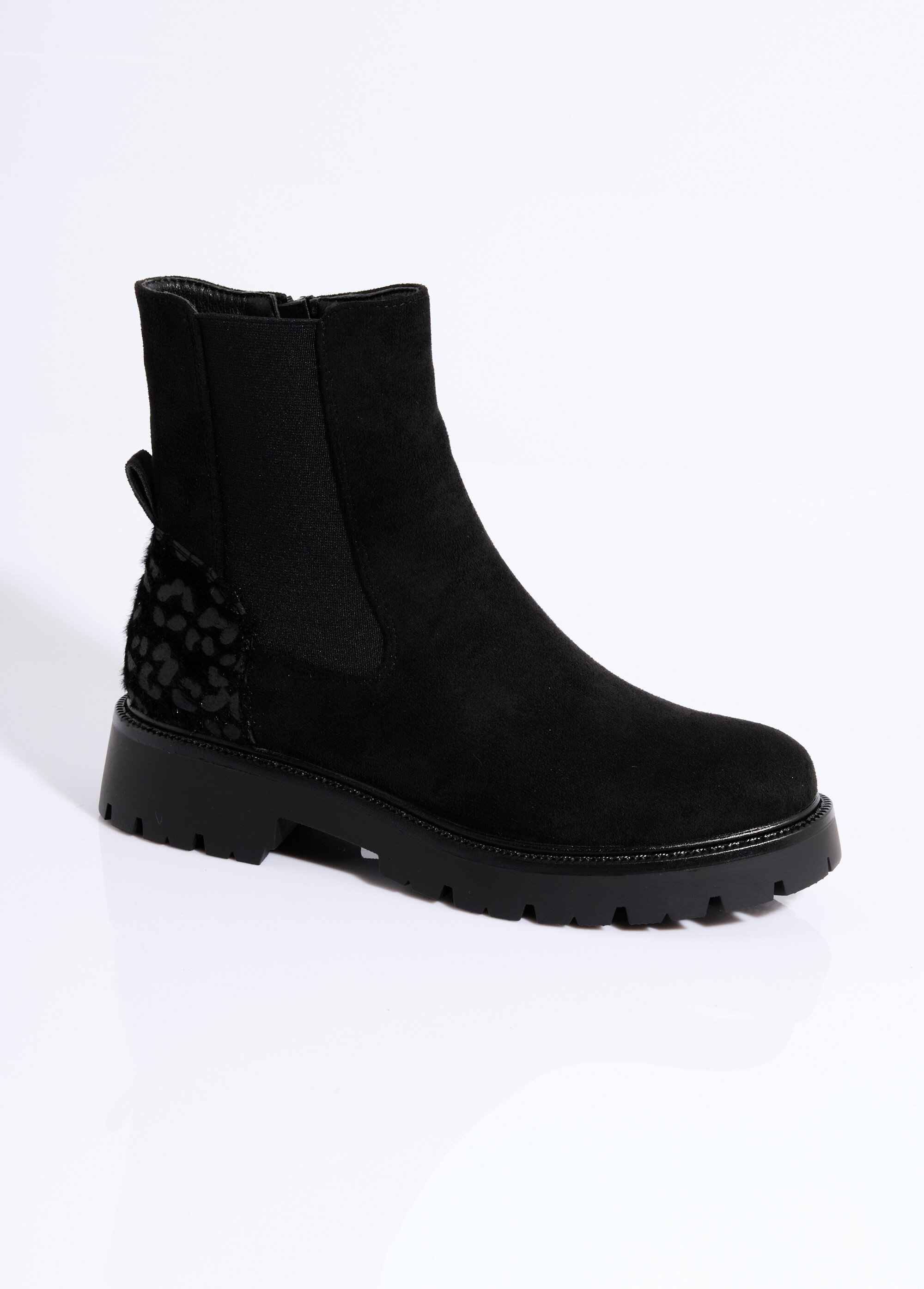Boots Chelsea en suédine talon animalier Femme Noir COVY2353 FA1