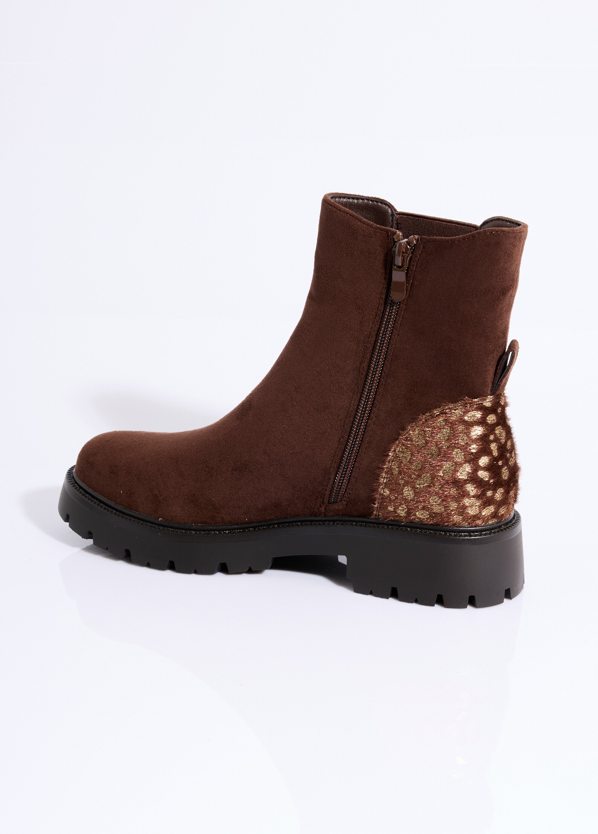 Boots Chelsea en suédine talon animalier