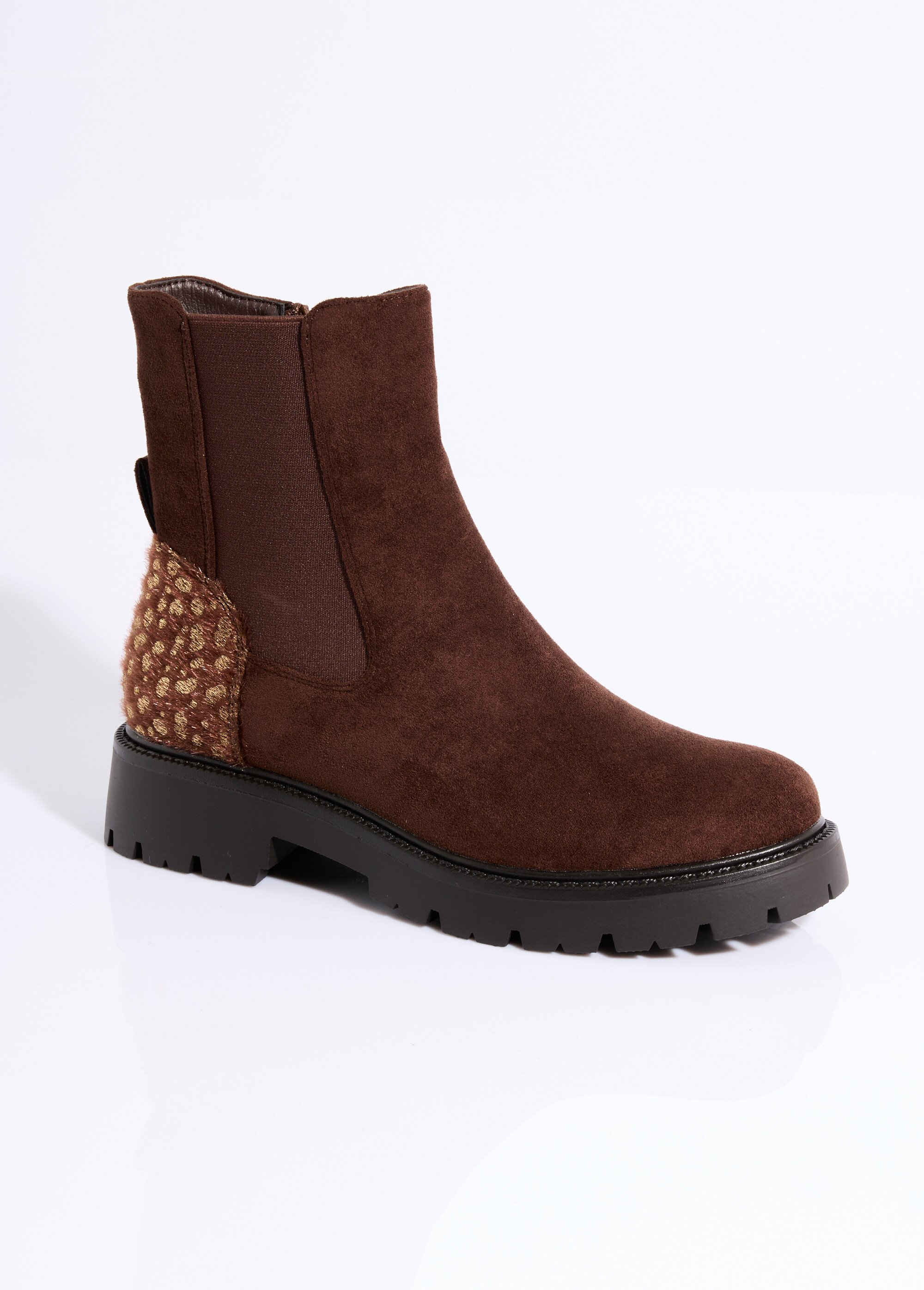 Boots Chelsea en suédine talon animalier Femme Marron COVY2353 FA1