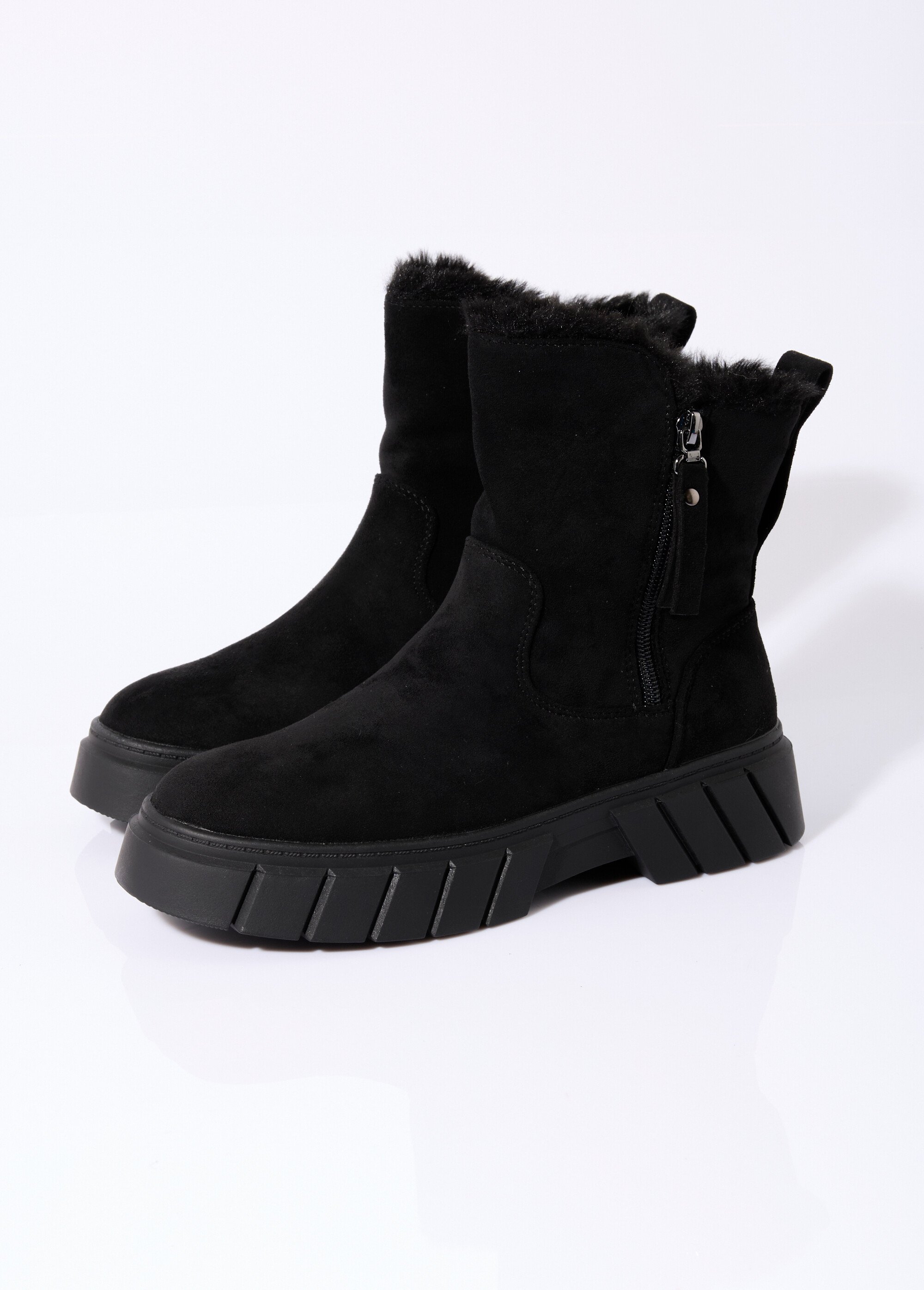Bottines compensées chaudes en suédine Femme Noir LADF6833 DE1