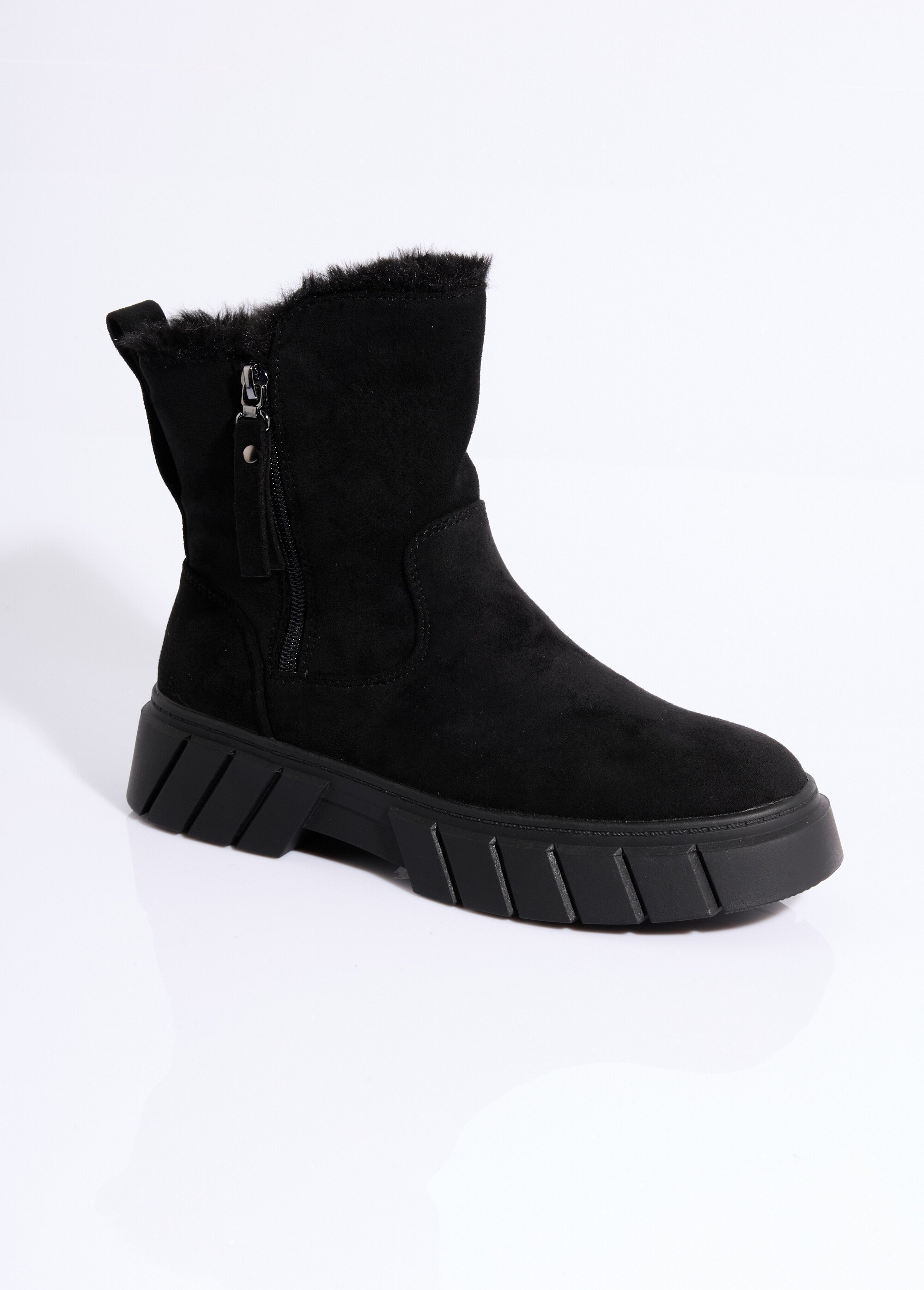 Bottines compensées chaudes en suédine Femme Noir LADF6833 FA1