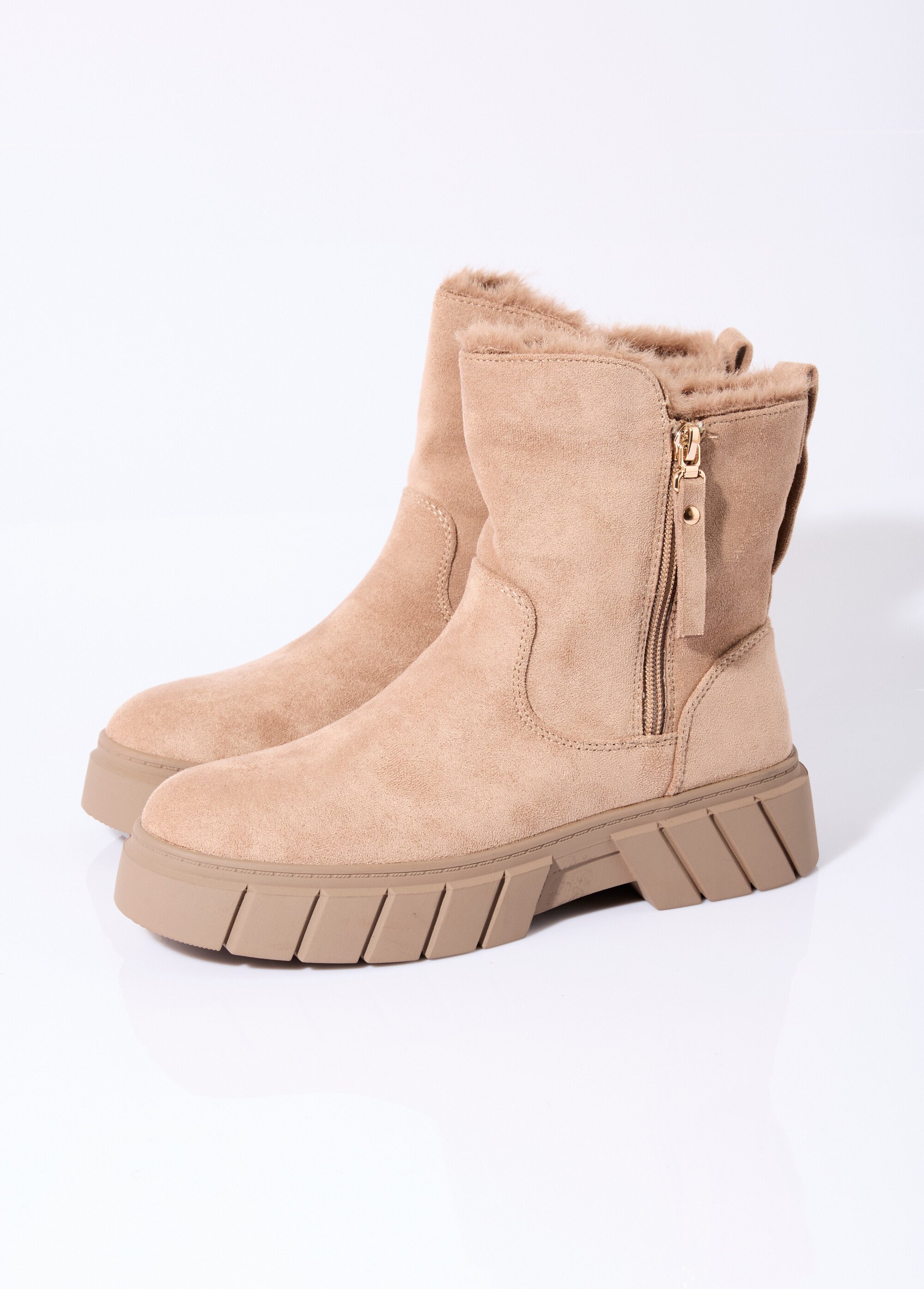 Bottines compensées chaudes en suédine Femme Beige LADF6833 DE1