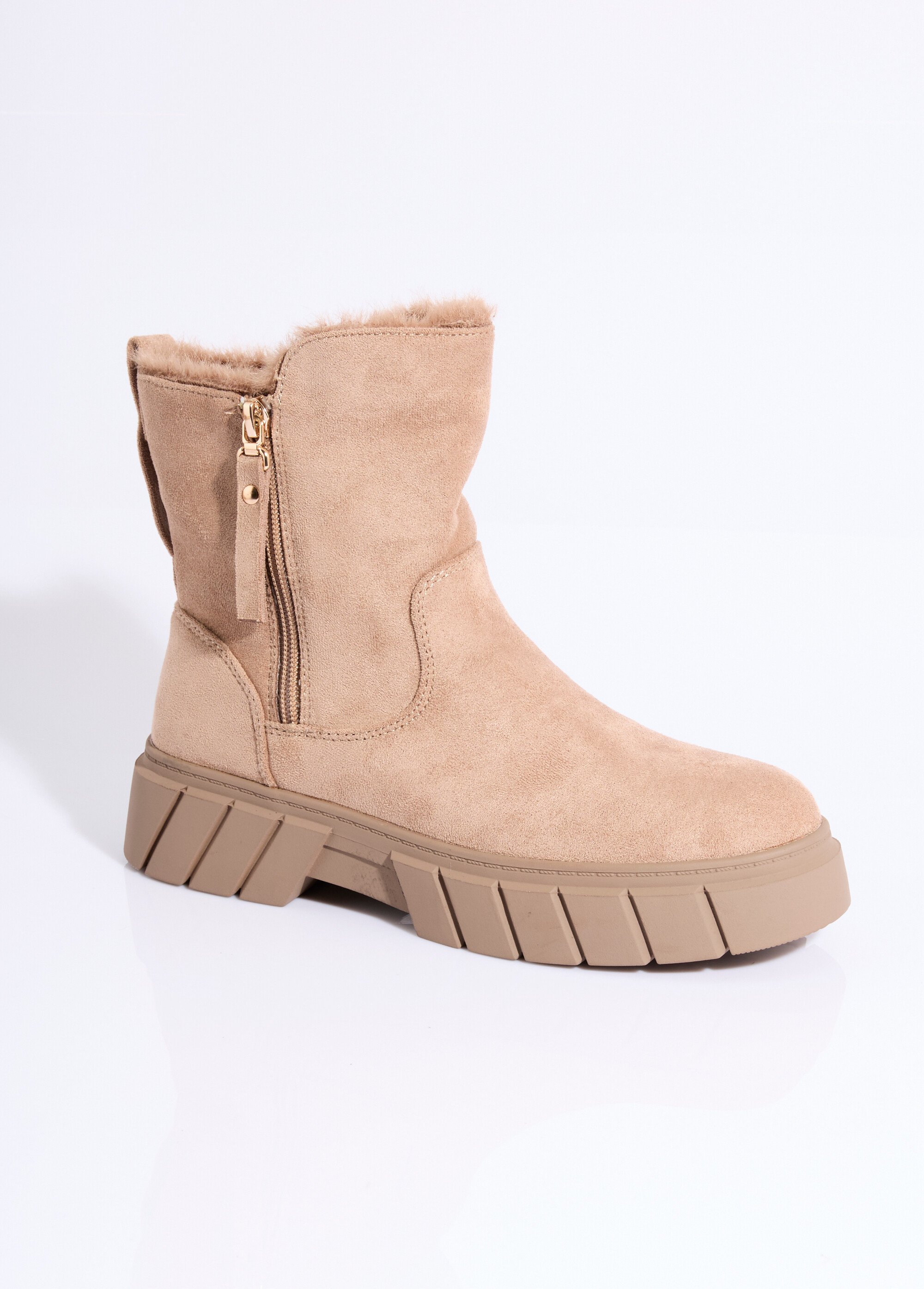 Bottines compensées chaudes en suédine Femme Beige LADF6833 FA1