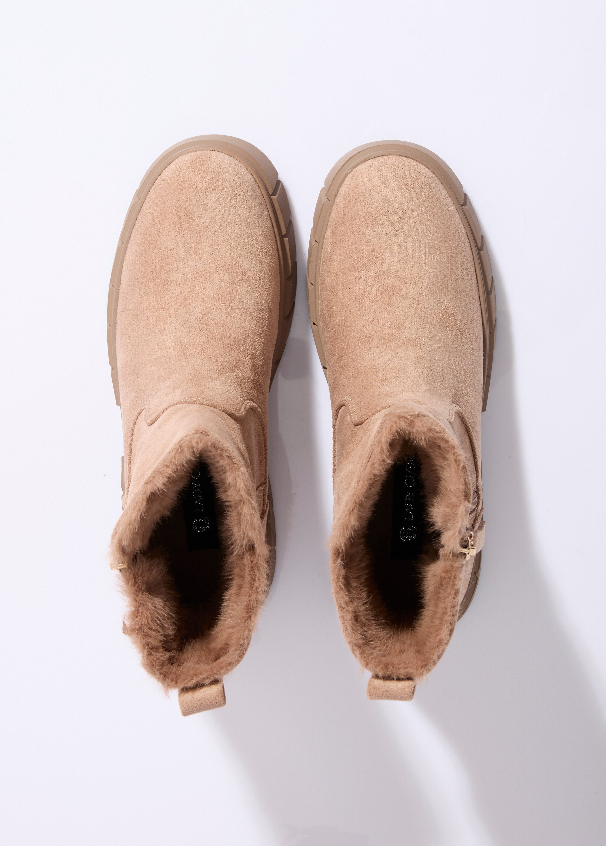 Bottines compensées chaudes en suédine Femme Beige LADF6833 OV1