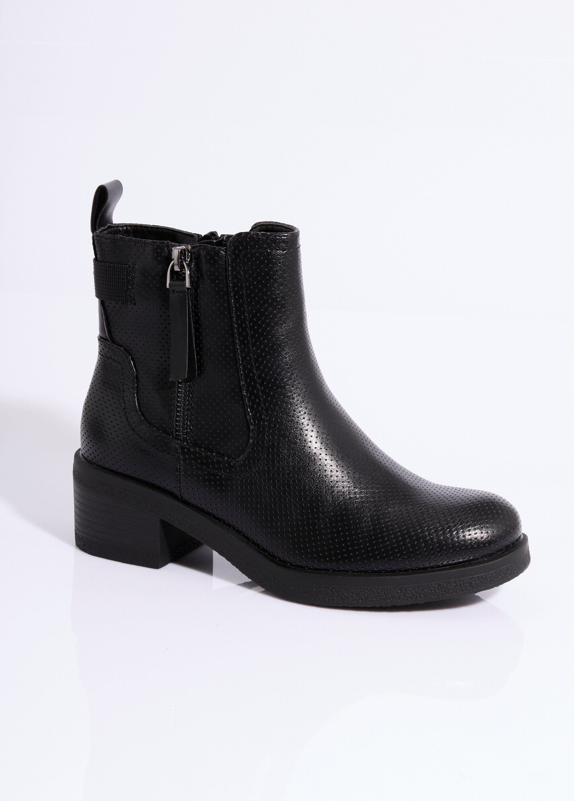 Bottines perforées à talon et zip Femme Noir LADF6573 FA1
