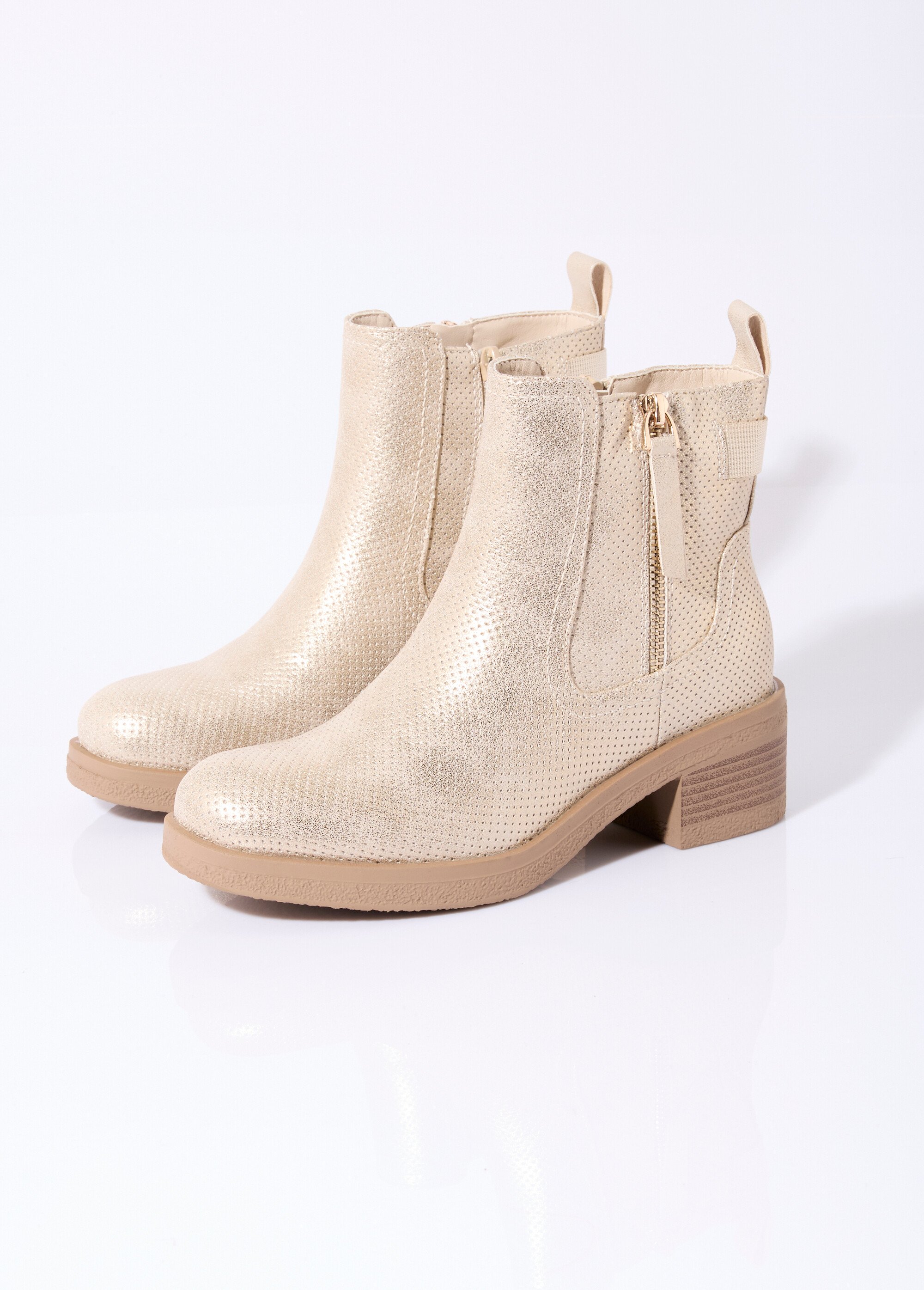 Bottines perforées à talon et zip Femme Doré LADF6573 DE1