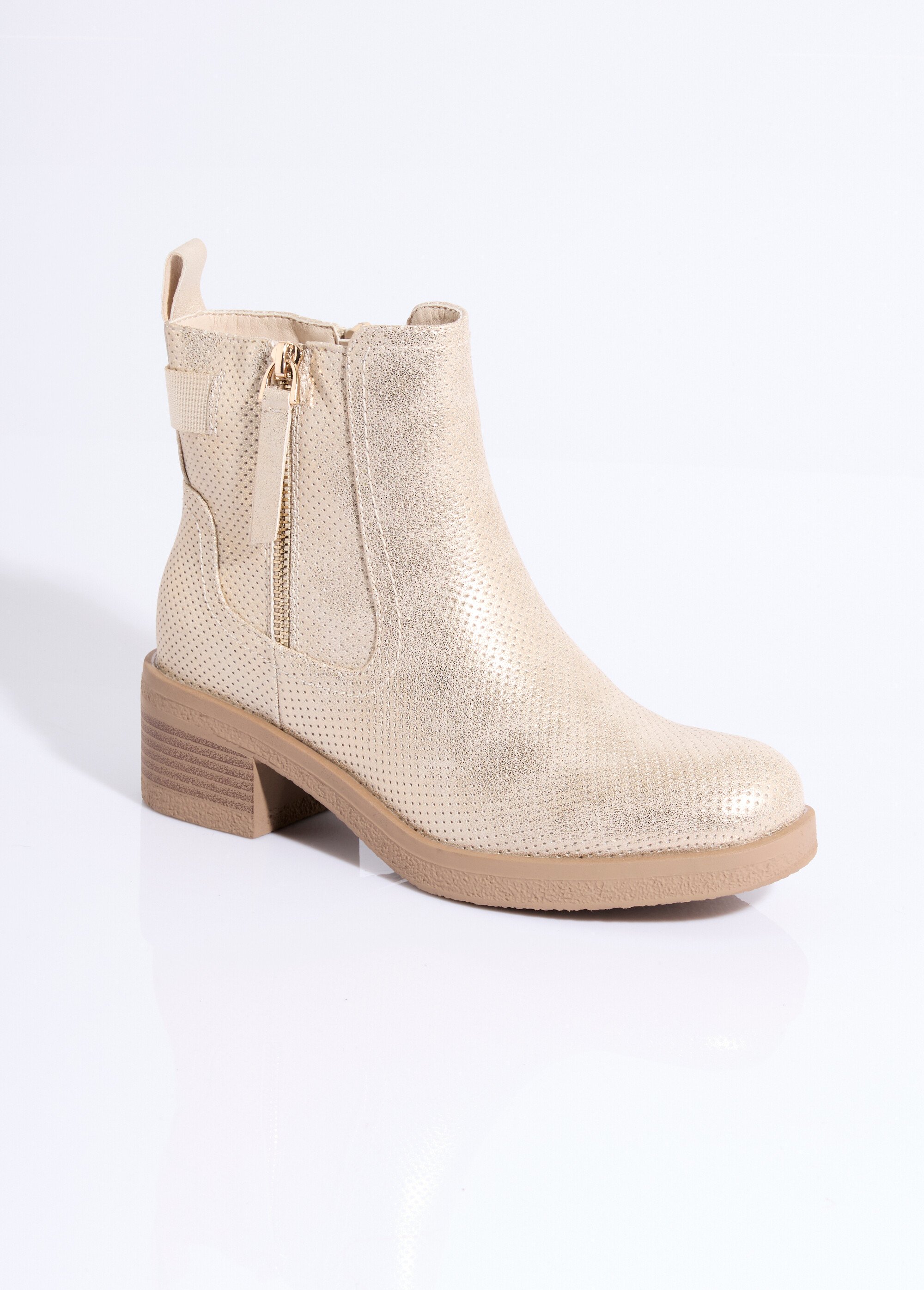 Bottines perforées à talon et zip Femme Doré LADF6573 FA1